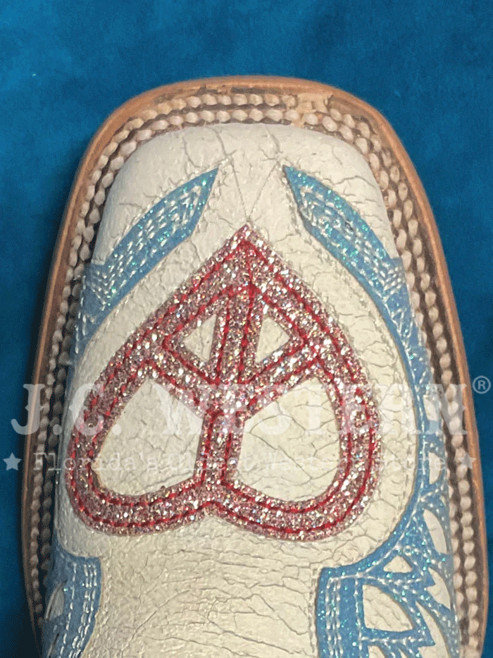 Corral T0147 Teen Glitter Heart & Wings Square Toe Cowgirl Boots - White Western Boots for Girls, Perfect for Rodeo, Country Dance & Cowgirl Fashion