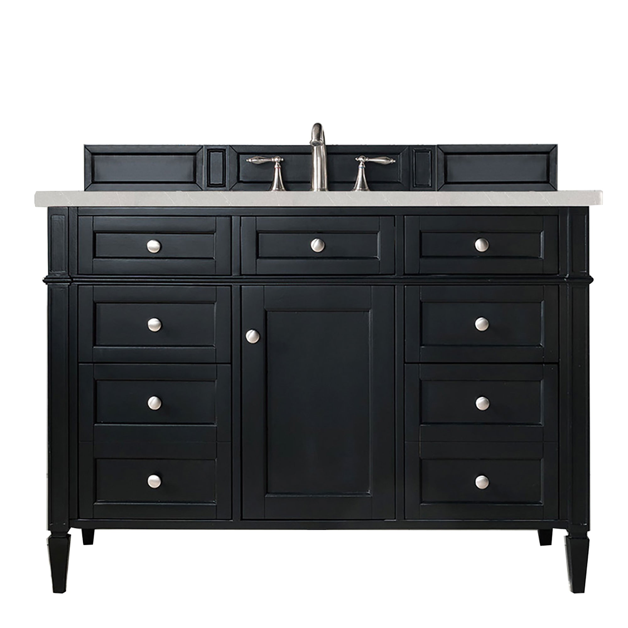 Brittany 48-Inch Black Onyx Bathroom Vanity with 3CM Eternal Serena Quartz Countertop - Modern Single Sink Vanity for Master Bath & Powder Room
