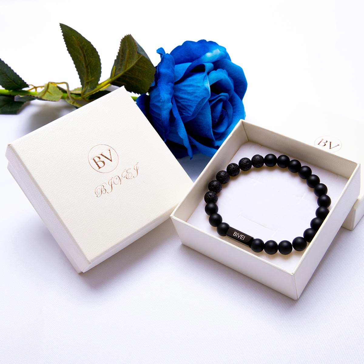 Bivei Black Lava Rock Stone Bead Bracelet - Aromatherapy Essential Oil Diffuser Jewelry - Meditation & Stress Relief Gemstone Bracelet for Women - Perfect for Yoga, Spiritual Healing and Daily Wear