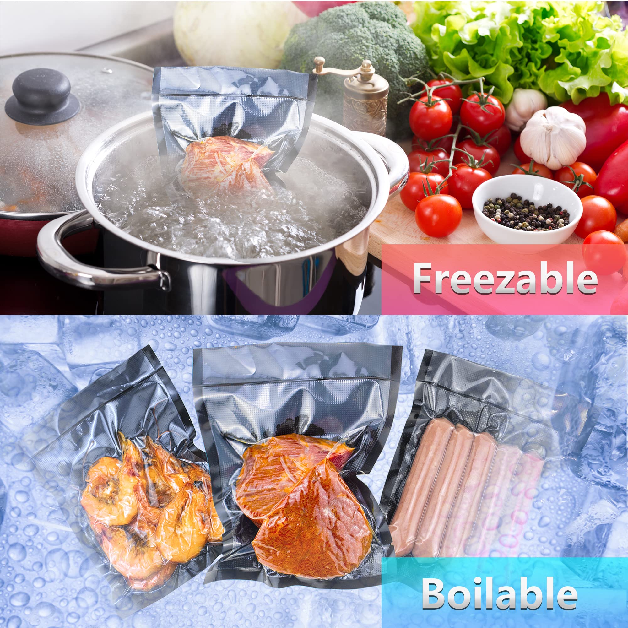 CANLENPK 4x6 Inch/10x15cm Vacuum Sealer Bags - 100 Pack Heavy Duty Food Storage Bags with Black Back & Clear Front | Airtight Seal for Meal Prep, Snacks, Fruits, Nuts | Freezer, Boil & Steam Safe | Perfect for Home Kitchen & Commercial Use