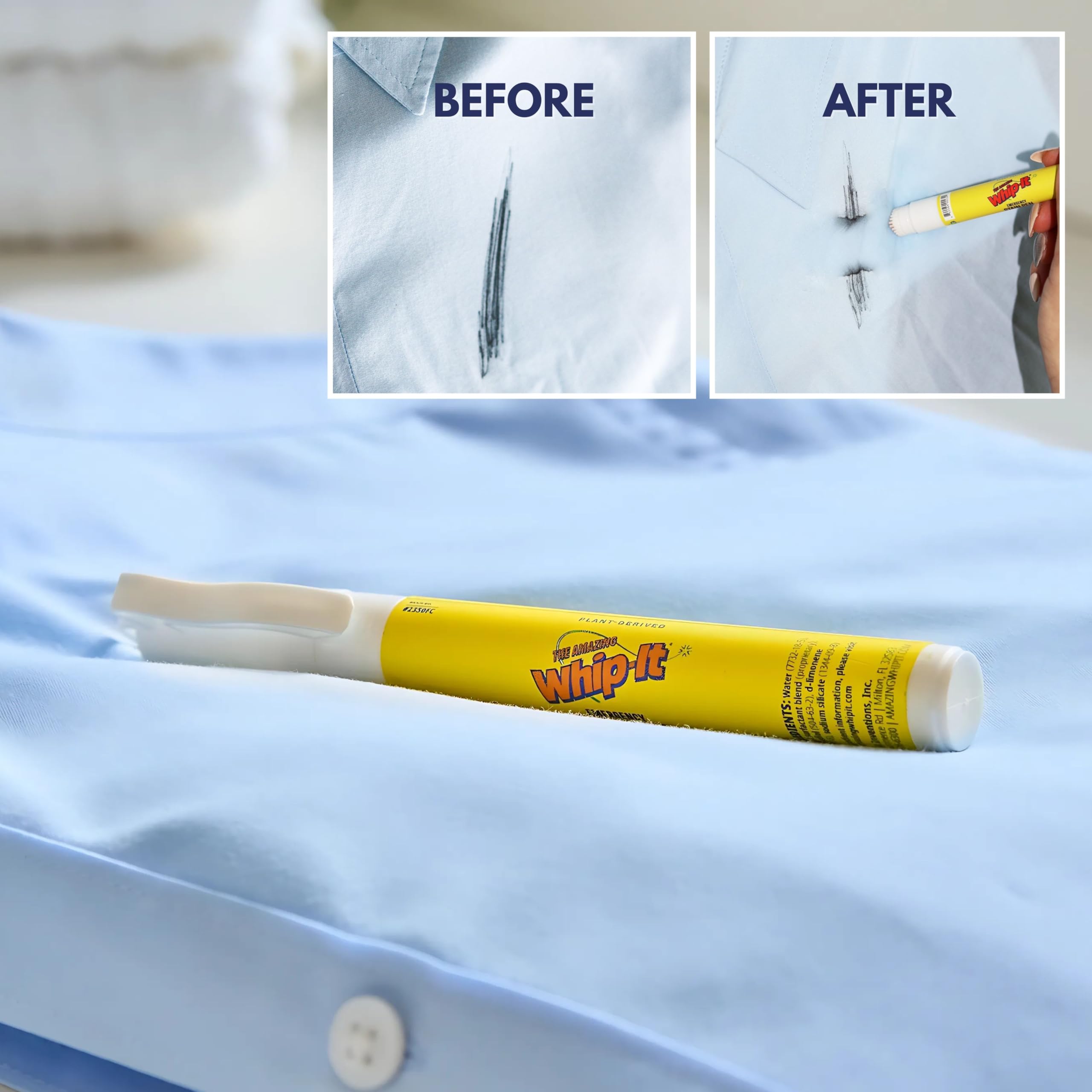 Whip-It Emergency Stain Remover Pens (3 Pack) - Fast Acting Fabric & Clothing Stain Remover for Coffee, Wine, Ink & More - Perfect for Travel, Office & Home Use