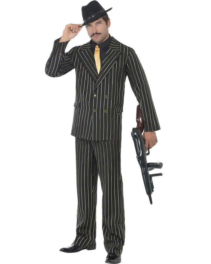 20s Gold Pinstripe Gangster Mens Costume - 1920s Prohibition Era Suit for Gatsby Party, Halloween & Cosplay - Vintage Mobster Outfit for Men