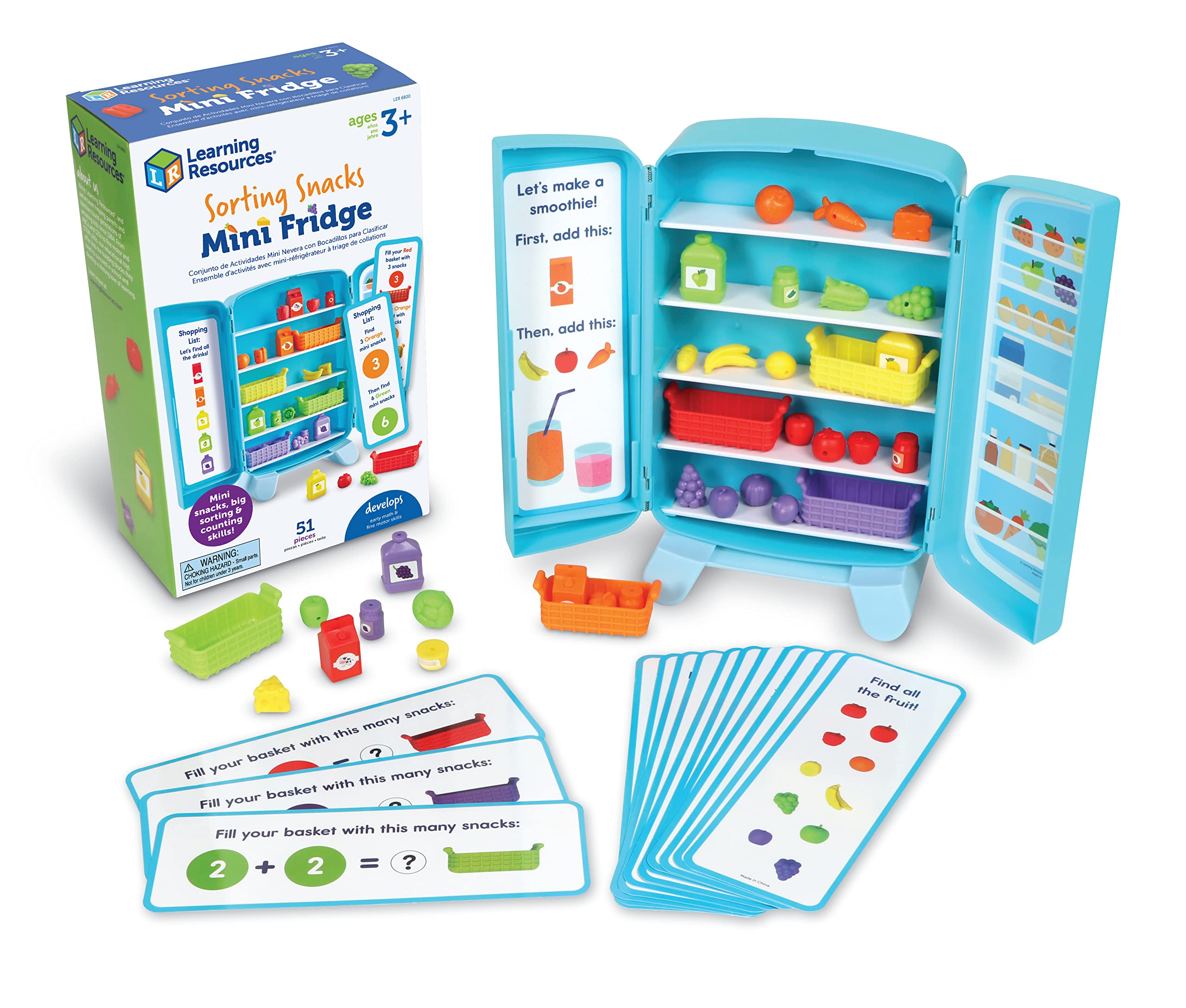 Learning Resources Sorting Snacks Mini Fridge - Educational Toddler Toys, Mini Food Play Set, Pretend Play Kitchen Toys for Kids Ages 3+, 51-Piece STEM Learning Game for Preschoolers | Perfect for Birthday Gifts, Easter Basket Stuffers & Classroom Activities