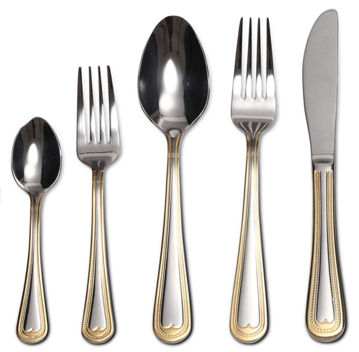 20-Piece Stainless Steel Flatware Set for 4 - 18/10 Gold Plated Silverware Cutlery with Gold Bead Accents | Elegant Dining Set for Dinner Parties, Weddings & Home Decor