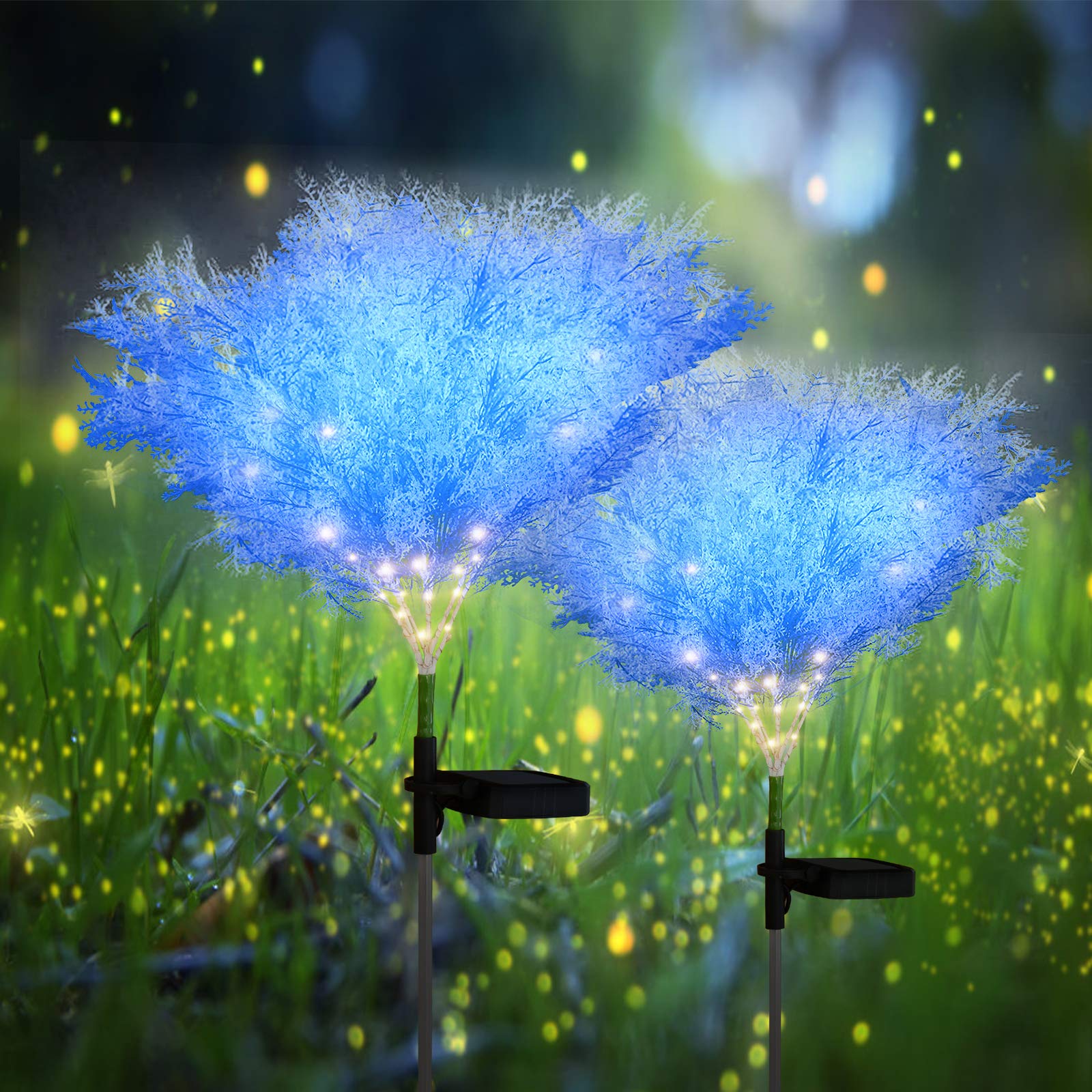 Solar Powered Garden Lights Outdoor - 2 Pack Waterproof IP65 Solar Stake Lights with Decorative Flower Design for Patio, Pathway, Yard & Lawn - Blue Solar Garden Decor for Nighttime Illumination & Landscape Beautification