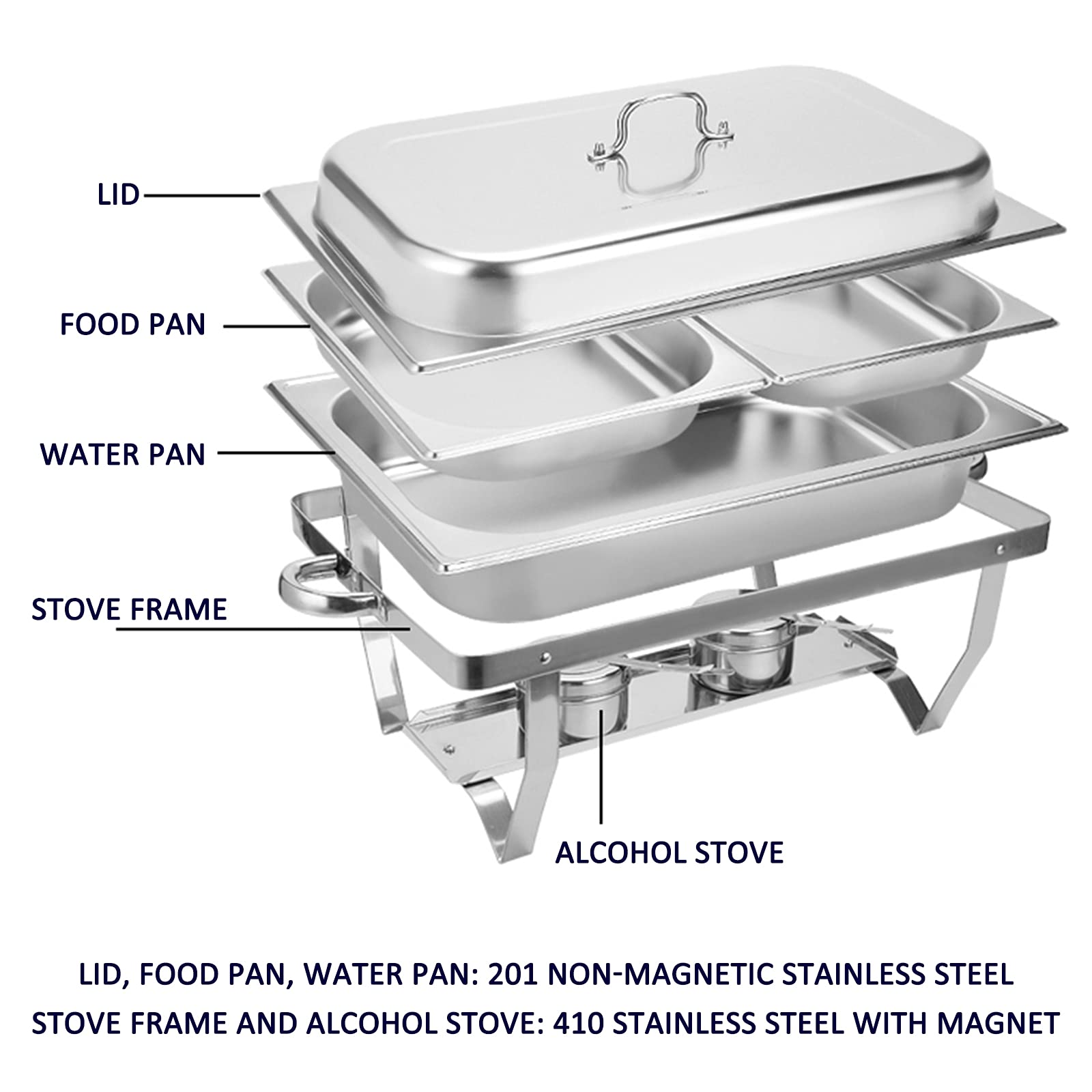 AIZYR 8QT Stainless Steel Buffet Chafer Warmer Set with Water Pan, Food Pan & Lid - Perfect for Wedding Receptions, Banquet Catering, Buffet Parties & Keep Food Warm at Events