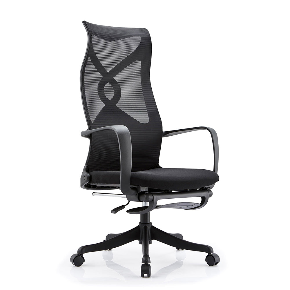 Murry High Back Office Chair with Retractable Footrest - Ergonomic Executive Desk Chair with Lumbar Support, Swivel & Tilt Function - Black - Perfect for Home Office, Gaming & Workspace Comfort