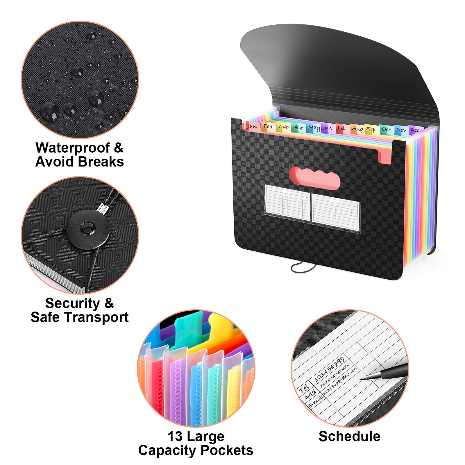 Moptrek Expanding File Folder - 13 Pockets Letter Size Accordion Organizer with A4 Magnetic Wireless Charger | Perfect for Office Documents, Bills, Receipts & Phone Charging at Home or Work