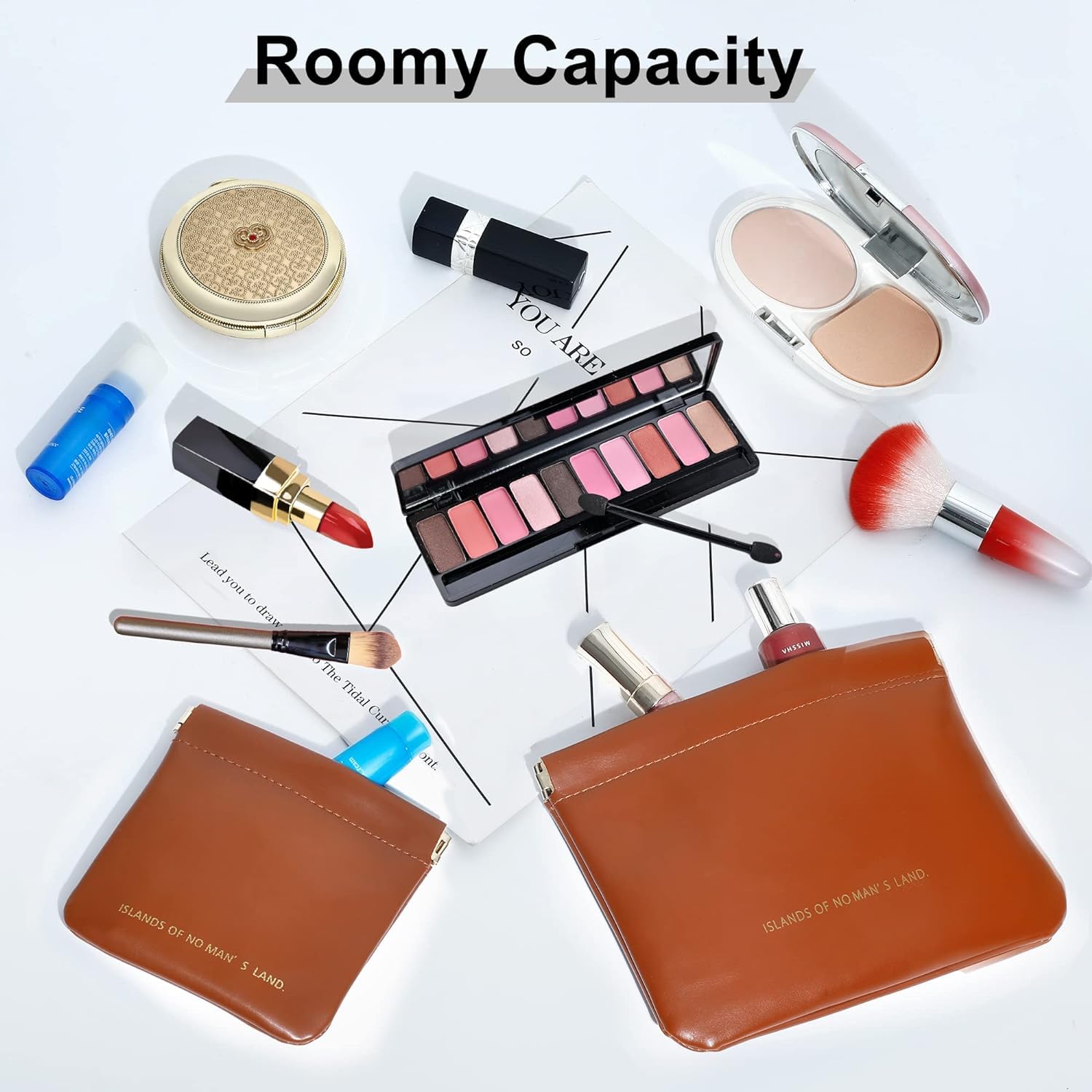 Waterproof Makeup Bag for Women - Travel Cosmetic Organizer Pouch with Coin Purse (2 Pack, Brown) | Perfect for Travel, Gym & Daily Essentials Storage