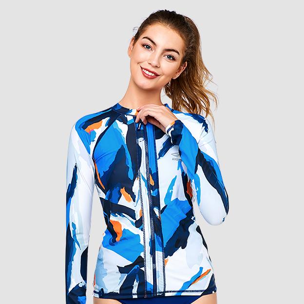 Lost In Pacific UPF 50+ Long Sleeve Zip Rash Guard Sun Shirt - Men's Swimwear for Surfing, Swimming & Beach Protection