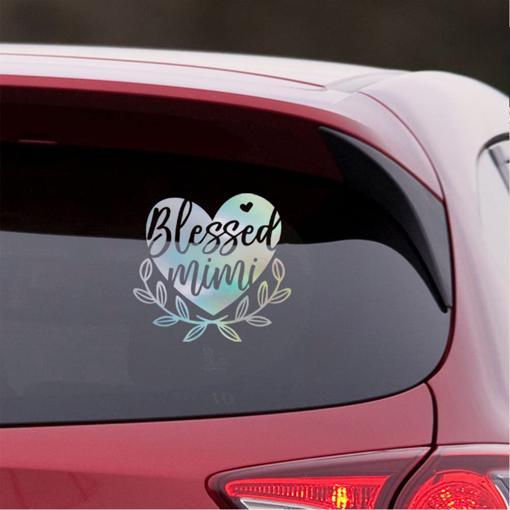 Blessed Mimi Quote Holographic Vinyl Stickers (Set of 2) - Waterproof Decals for Laptop, Phone, Helmet, Car Window, Mug & Wall Decor - Perfect for Personalizing Accessories, Home & Office
