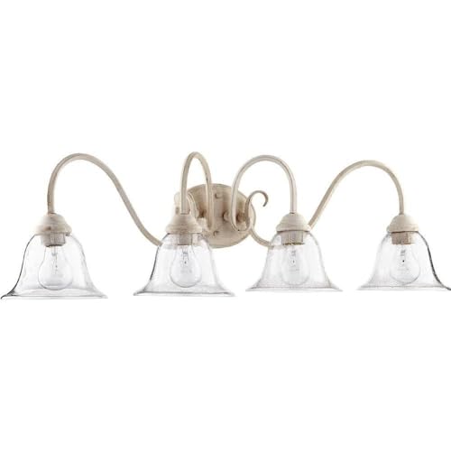 Quorum 5110-4-170 White Transitional 4-Light Bathroom Vanity Light Fixture - Spencer Collection - Perfect for Modern Bathrooms & Powder Rooms