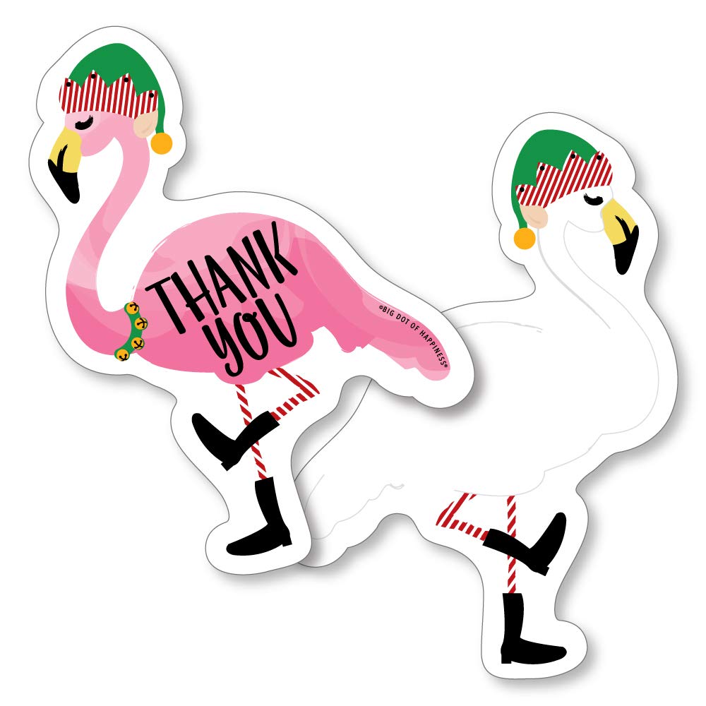Big Dot of Happiness Flamingle Bells Shaped Thank You Cards - 12 Tropical Christmas Party Thank You Notes with Envelopes - Perfect for Holiday Gifts, Office Appreciation & Festive Greetings