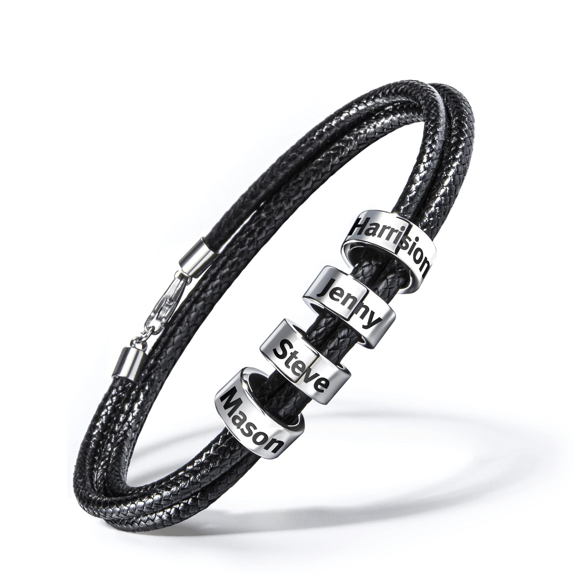 Custom Engraved Name Bracelets for Men - Personalized Braided Friendship Bracelet with 1-7 Name Beads - Unique Father's Day & Graduation Gifts for Him - Perfect for Anniversaries, Birthdays & Special Occasions