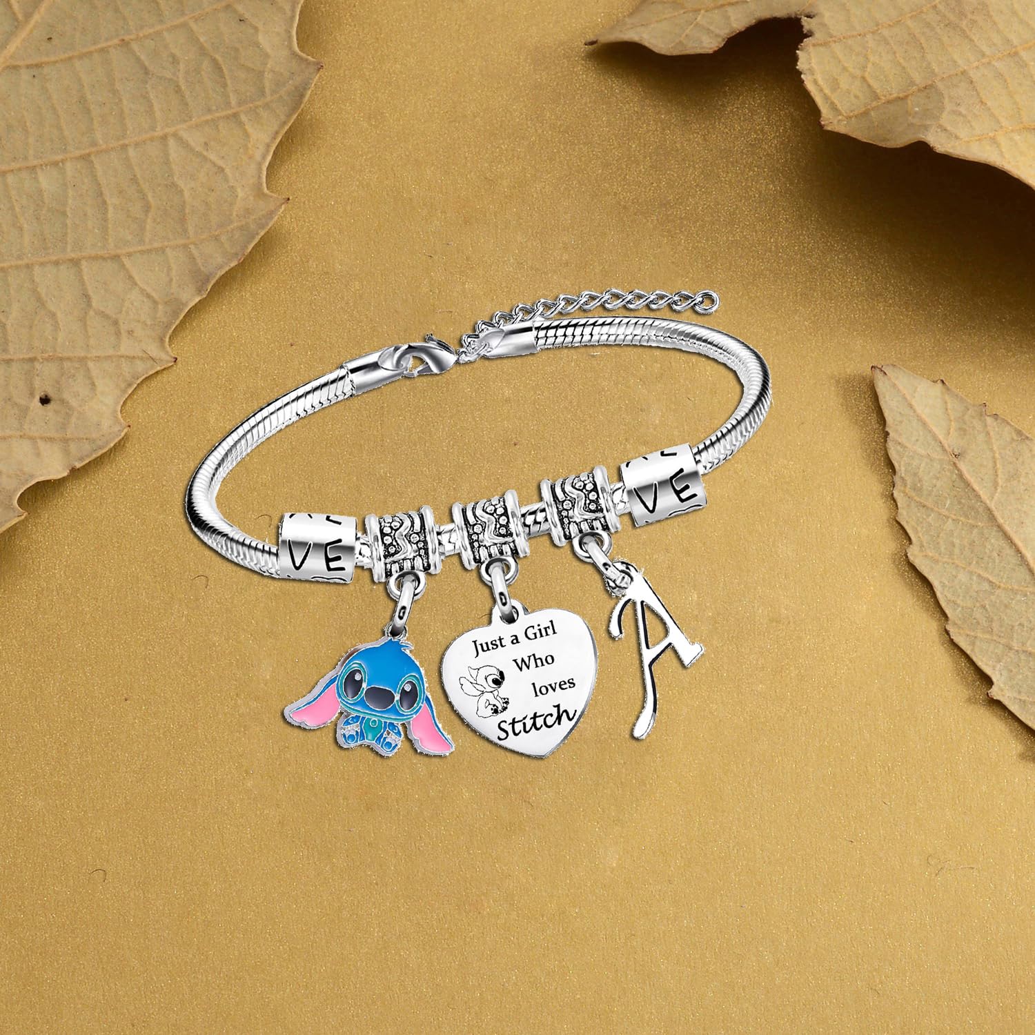 Personalized Initial Letter Stitch Bracelet for Women - Custom Name Jewelry, Christmas & Birthday Gifts for Stitch Lovers | Disney Inspired Friendship Bracelet for Daily Wear & Special Occasions