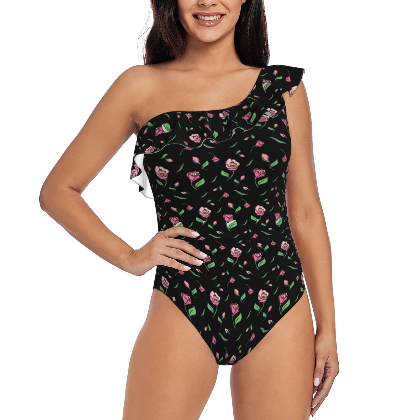 Floral Print One Shoulder Women's One Piece Swimsuit - Asymmetric Ruffle Bathing Suit for Beach, Pool & Summer Vacations