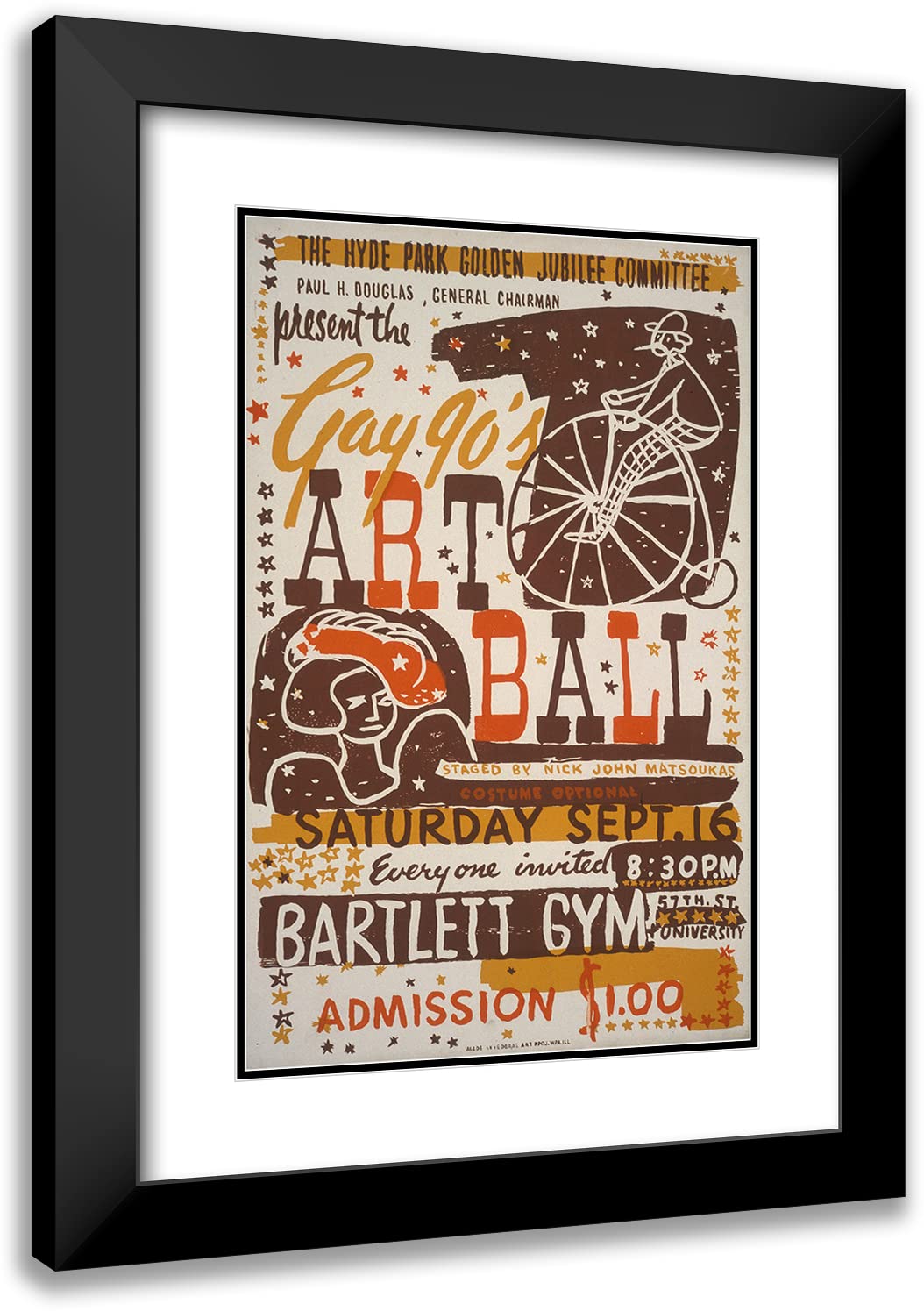 17x24 Black Modern Frame with Double Matted Museum Art Print - The Hyde Park Golden Jubilee Committee Present the Gay 90's Art Ball (1939) - Vintage Wall Decor for Living Room, Office & Gallery Display