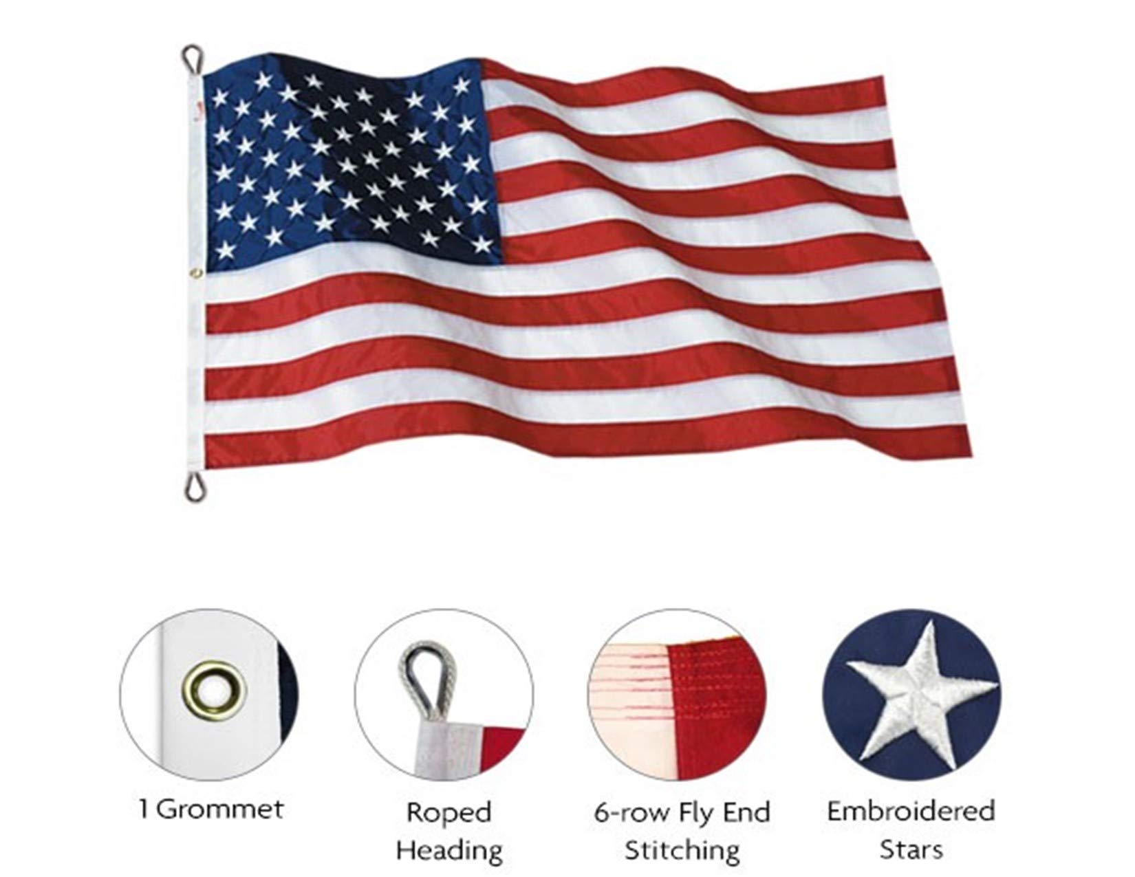 12' x 18' Heavy Duty Nylon American Flag with Appliqued Stars & Sewn Stripes - FMAA Certified, Brass Grommets & Reinforced Canvas Header - Perfect for Outdoor Display, Parades & Patriotic Events