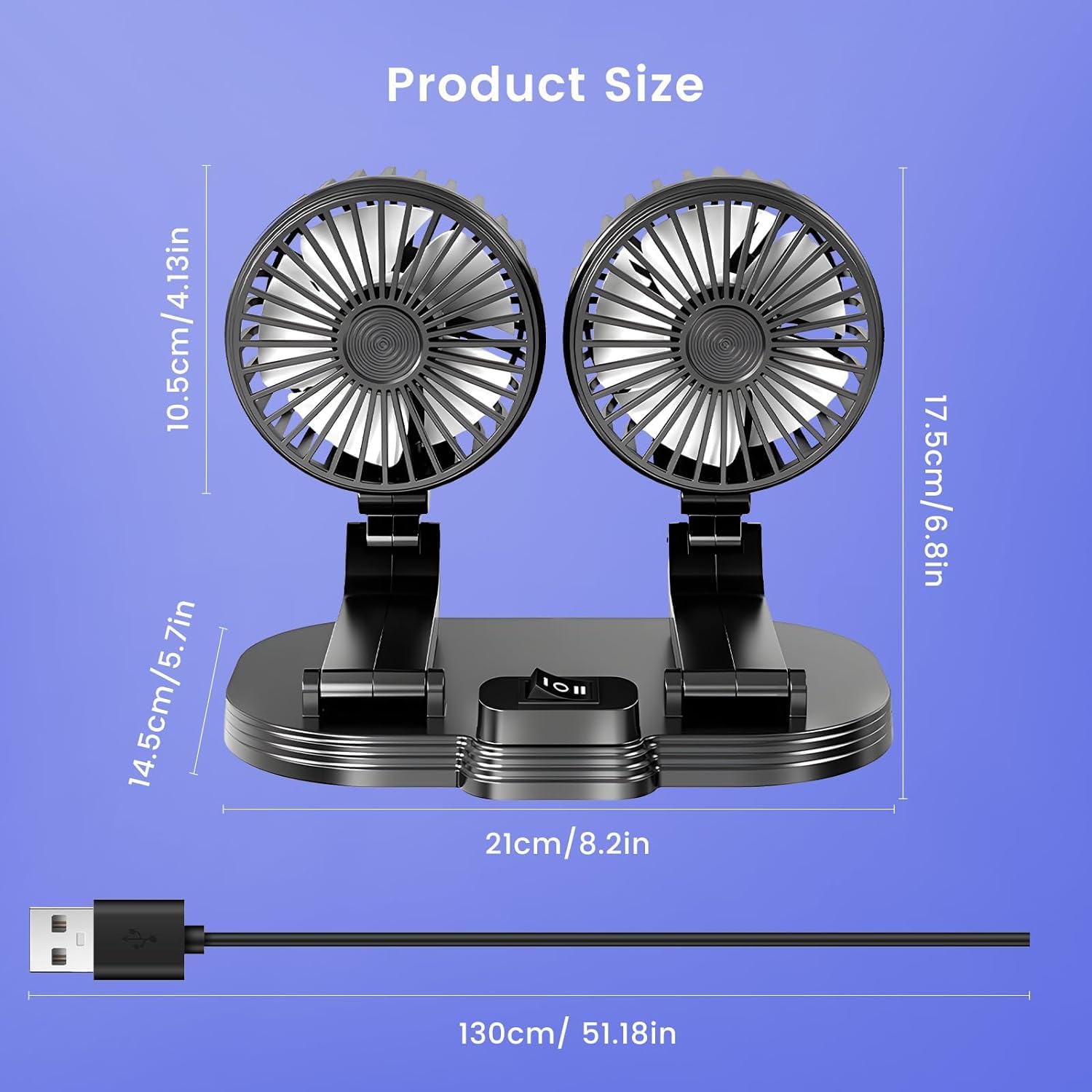 2024 Upgraded Dual Head USB Car Fan - 360° Rotatable Portable Cooling Fan for Dashboard, SUV, RV, Truck, Boat & Home Office | Perfect for Summer Travel & Workspace Comfort