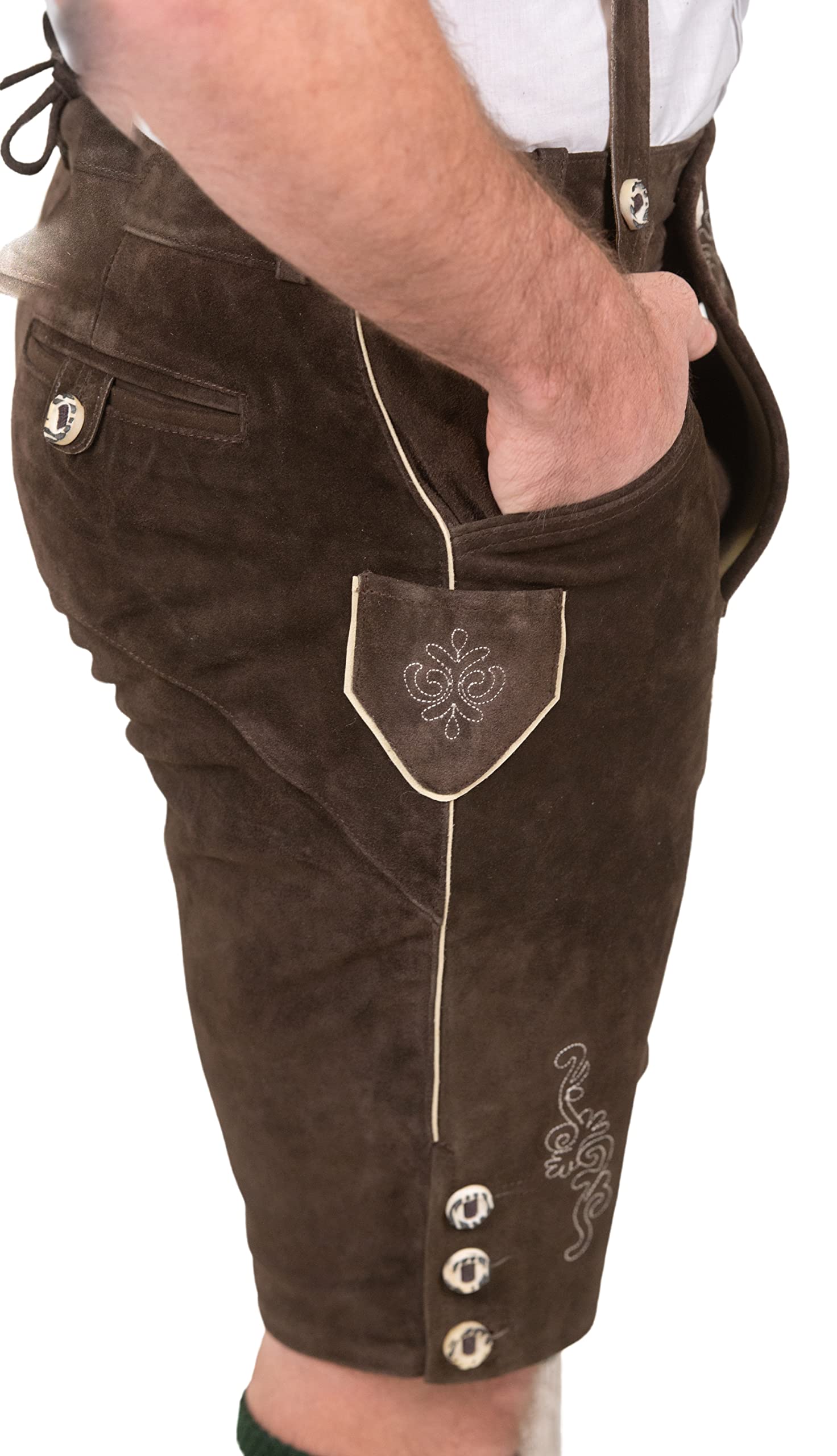 Authentic German Dirndl Trachten Haus 2-Piece Brown Leather Lederhosen Shorts for Oktoberfest | Bavarian Traditional Costume for Adults | Perfect for Halloween, Beer Festivals & Cultural Events
