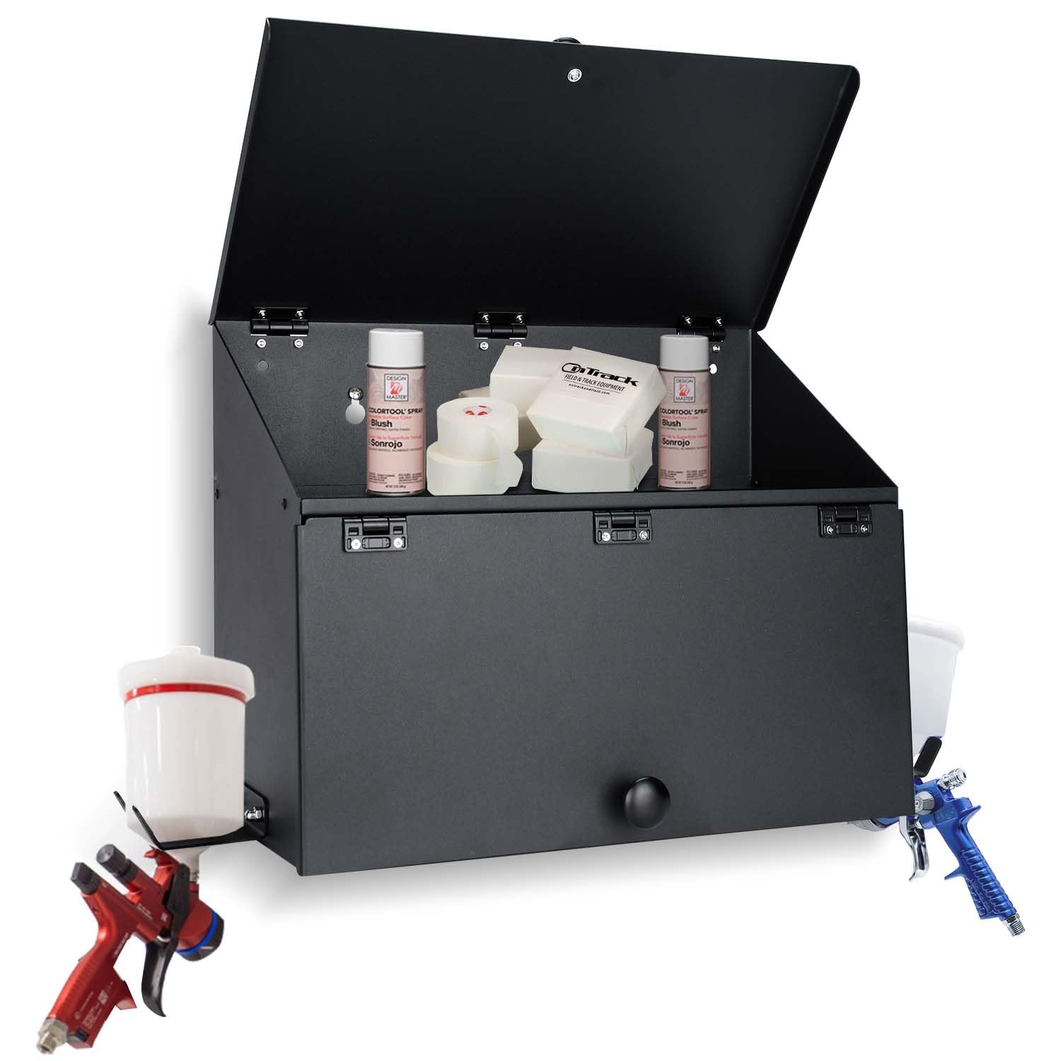 DITKOK Magnetic Spray Paint Storage Box - Double Compartment Cabinet with 2 Spray Gun Hangers | Organize Paint Tools in Spray Booths for Auto Body & DIY Projects