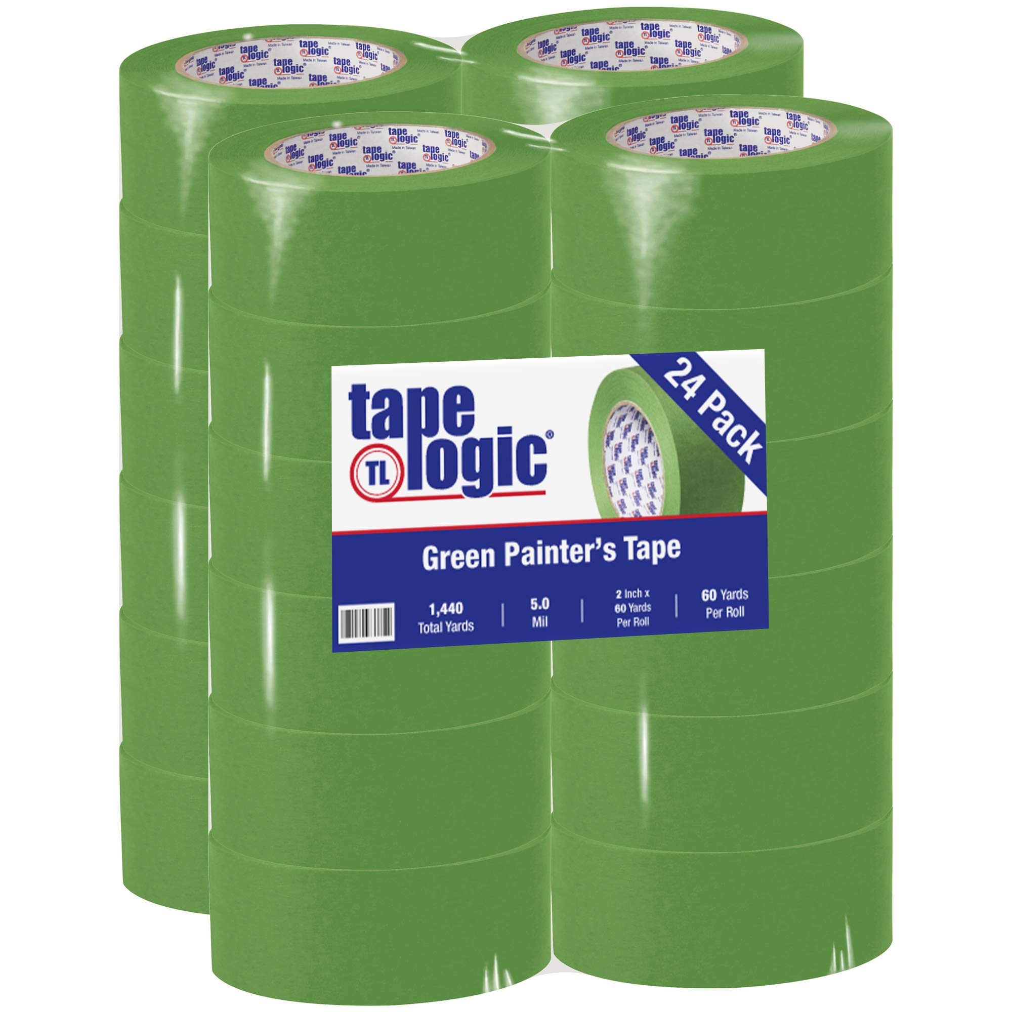 Aviditi Tape Logic 2 Inch x 60 Yards Premium Green Painter's Tape - 24 Pack for Sharp Paint Lines | Low-Tack Adhesive for Delicate Surfaces | Residue-Free Removal | Perfect for Home Painting, DIY Projects & Wall Decorating
