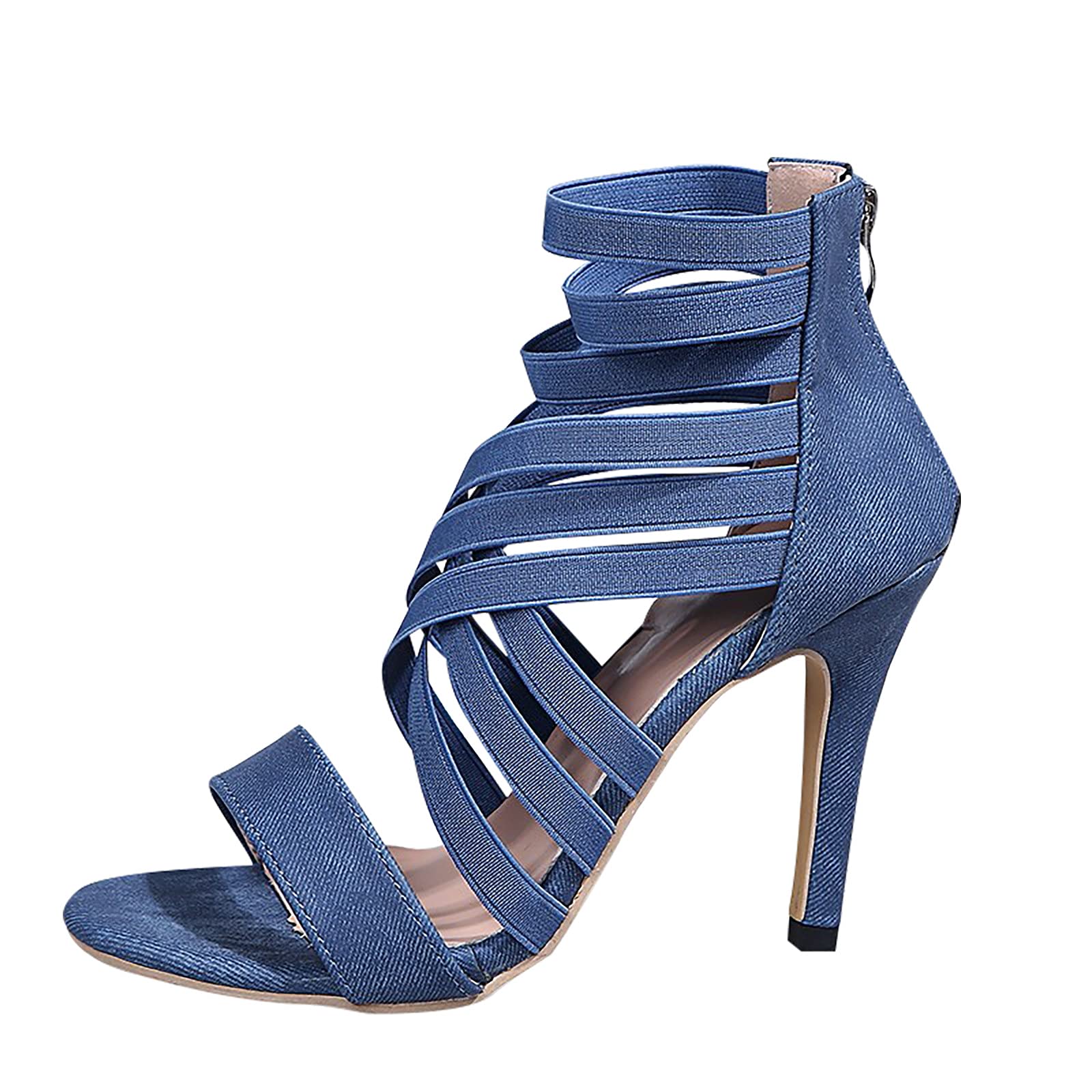 **Women's Large Size High Heel Peep-Toe Sandals with Back Zipper - Elegant Party & Evening Wear for Weddings, Prom, and Special Occasions**