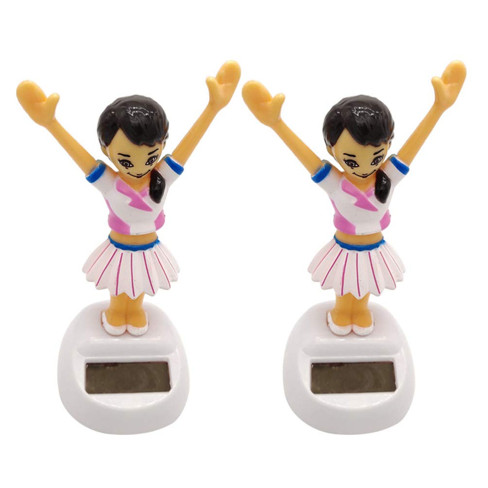 Solar Powered Bobblehead Figures - 2 Pack Car Dashboard Decor with Raising Hand Girl Design | Fun & Unique Car Ornament Gift for Women, Office Desk Decoration | Perfect for Commuting, Road Trips & Work Spaces