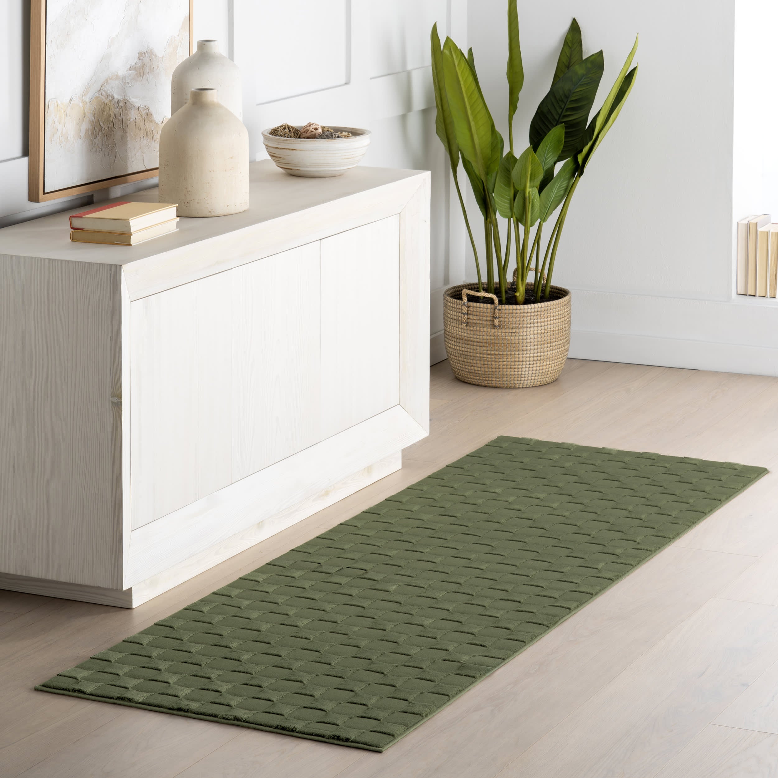 Soft Plush Textured Washable Rug - Green | Non-Slip Living Room Bedroom Carpet | Perfect for Home Decor, Kids Play Area & Cozy Spaces