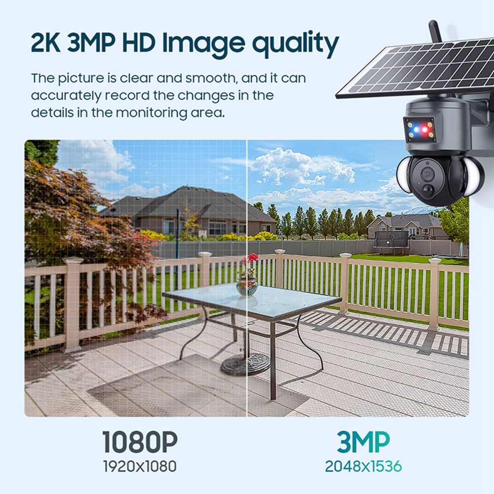 3MP Solar Security Camera Outdoor - HD Waterproof Surveillance Cam with Night Vision, Motion Detection - Ideal for Home, Yard, and Business Security Monitoring