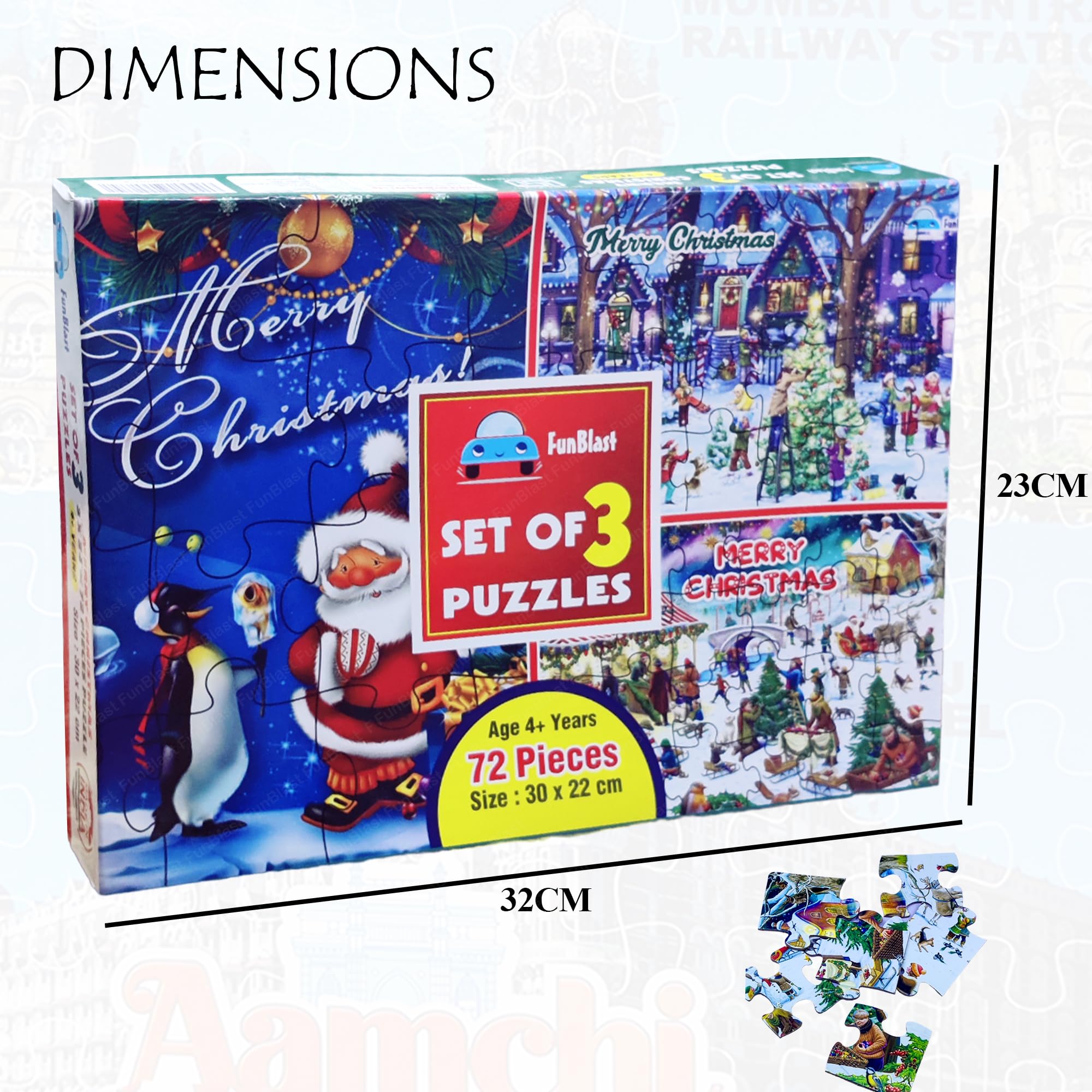 FunBlast Kids Jigsaw Puzzles Set of 3 - 72 Piece Educational Floor Puzzles for Boys & Girls Ages 3+ (30x22cm, Multicolor) | Christmas Gift, Learning Toys & Family Game Night Activities