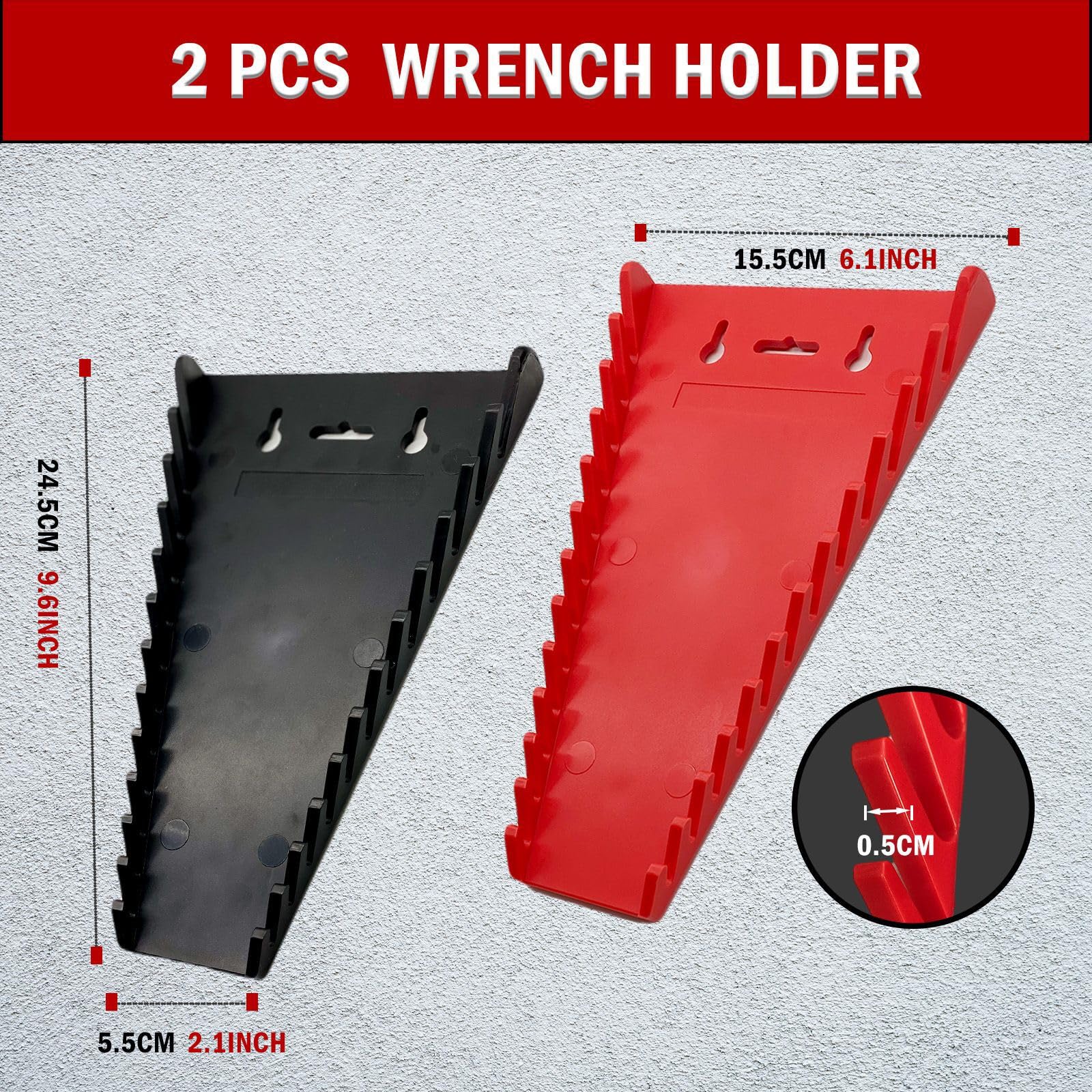 **Magnetic Wrench Organizer Set - 2-Piece Red & Black Tool Holder for Wrenches & Sockets | Heavy-Duty Workshop & Garage Storage Solution**