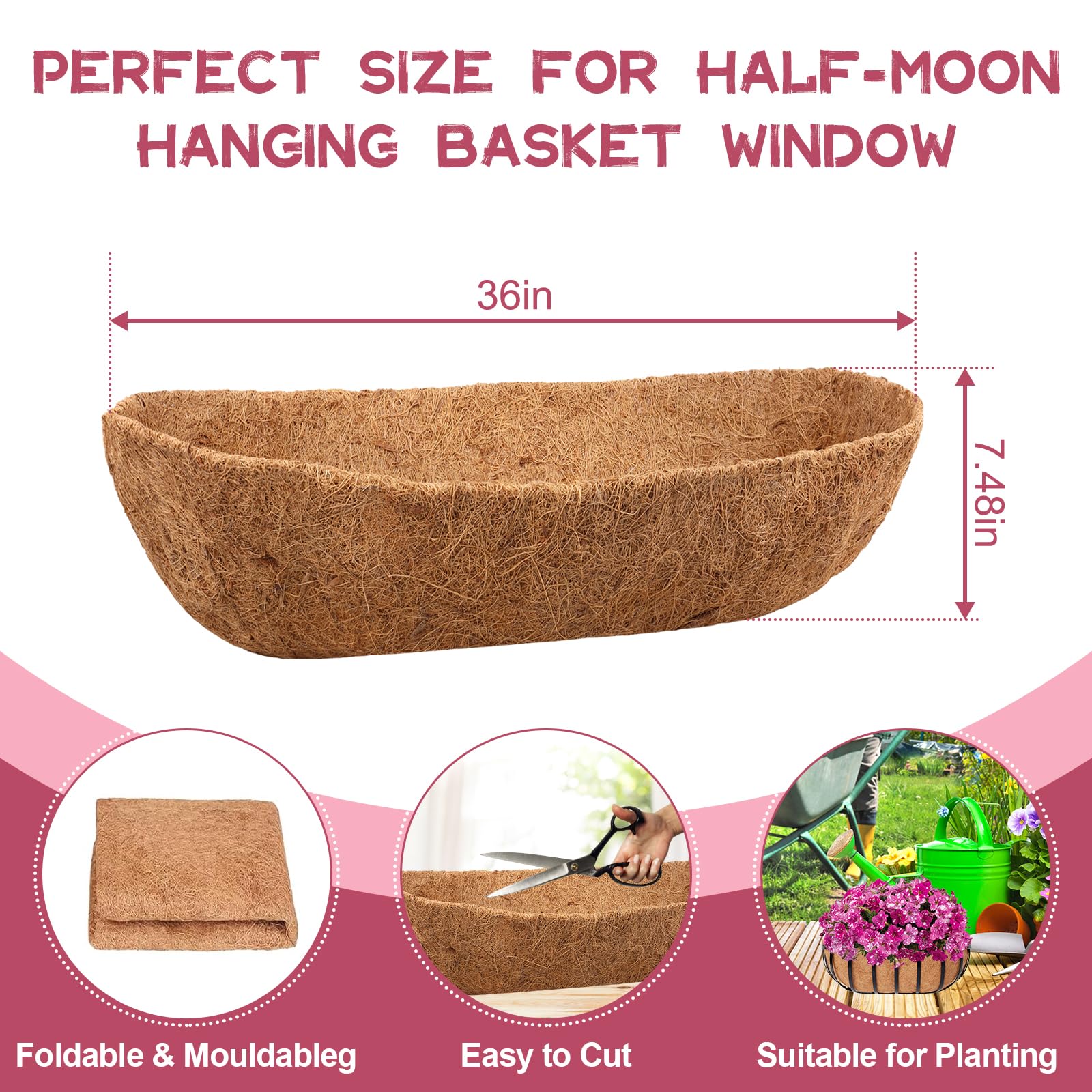 Riare 2 Pack 36 Inch Trough Coco Coir Liners for Planters - Natural Coconut Fiber Replacement Liners for Window Box, Wall Planter & Deck Railing Planters | Indoor/Outdoor Use, Perfect for Balcony Gardens & Urban Greenery