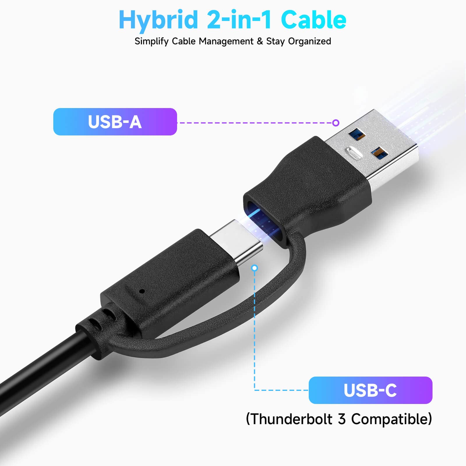 RSHTECH 7-Port USB 3.0 & USB C Hub with 2-in-1 Cable - Aluminum USB Splitter with 5V 3A Power Adapter & Individual Switches - USB Port Expander for Laptop, PC, MacBook - Perfect for Home Office, Gaming & Multi-Device Charging