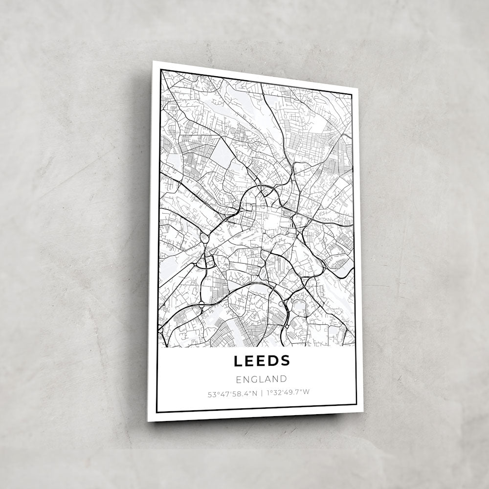 Leeds City Map Glass Wall Art - Elegant Home & Office Decor for Living Room, Bedroom, or Gift