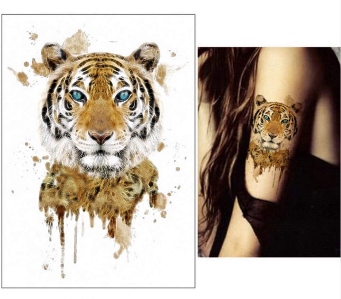 Waterproof 3D Temporary Tattoo Stickers - S.A.V.I Big Tiger & Leopard Face Design (21x15cm, 100pcs, Multicolor) | Long Lasting Fake Tattoos for Parties, Halloween, Cosplay & Body Art