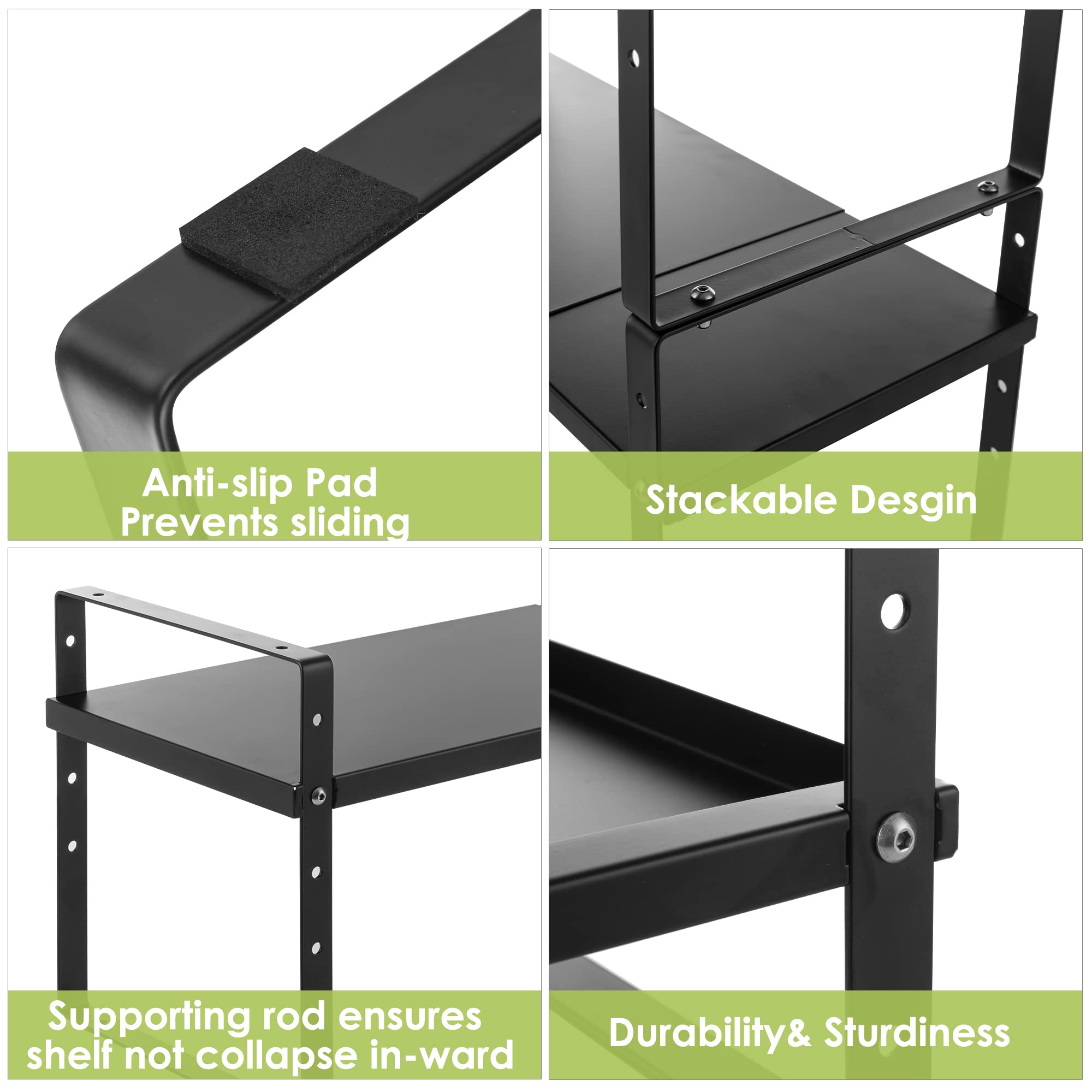 Expandable Cabinet Shelf Organizer Rack - Stackable Kitchen Countertop Storage Shelf - Adjustable Height Pantry Organizer & Spice Rack (Black, 2 Pack) - Perfect for Small Spaces, Kitchen Countertops, Pantry Shelving & Bathroom Organization