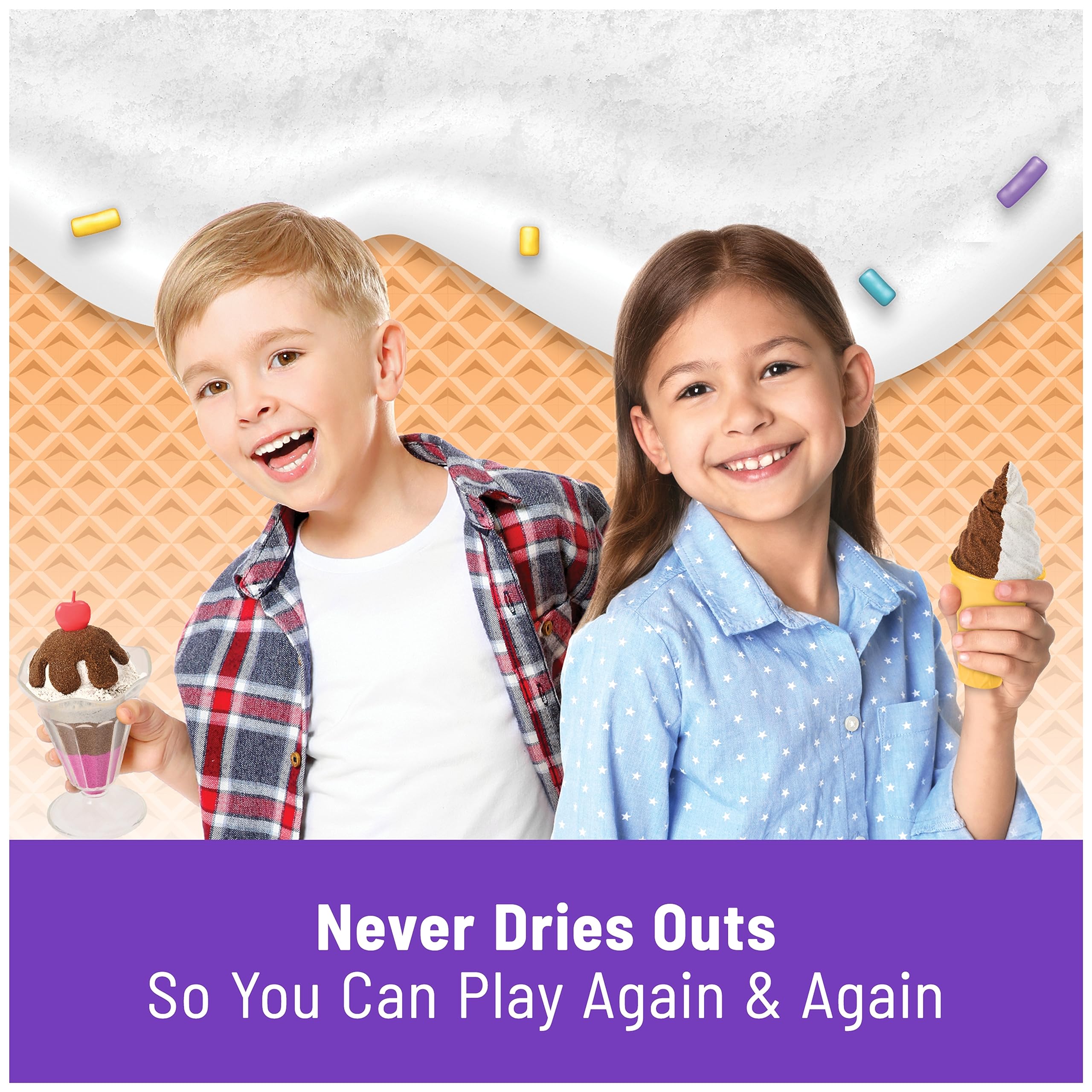 Kinetic Sand Scents Ice Cream Treats Playset - 3 Vibrant Colors & 6 Serving Tools for Sensory Play | Perfect for Kids' Creative Fun & Stress Relief