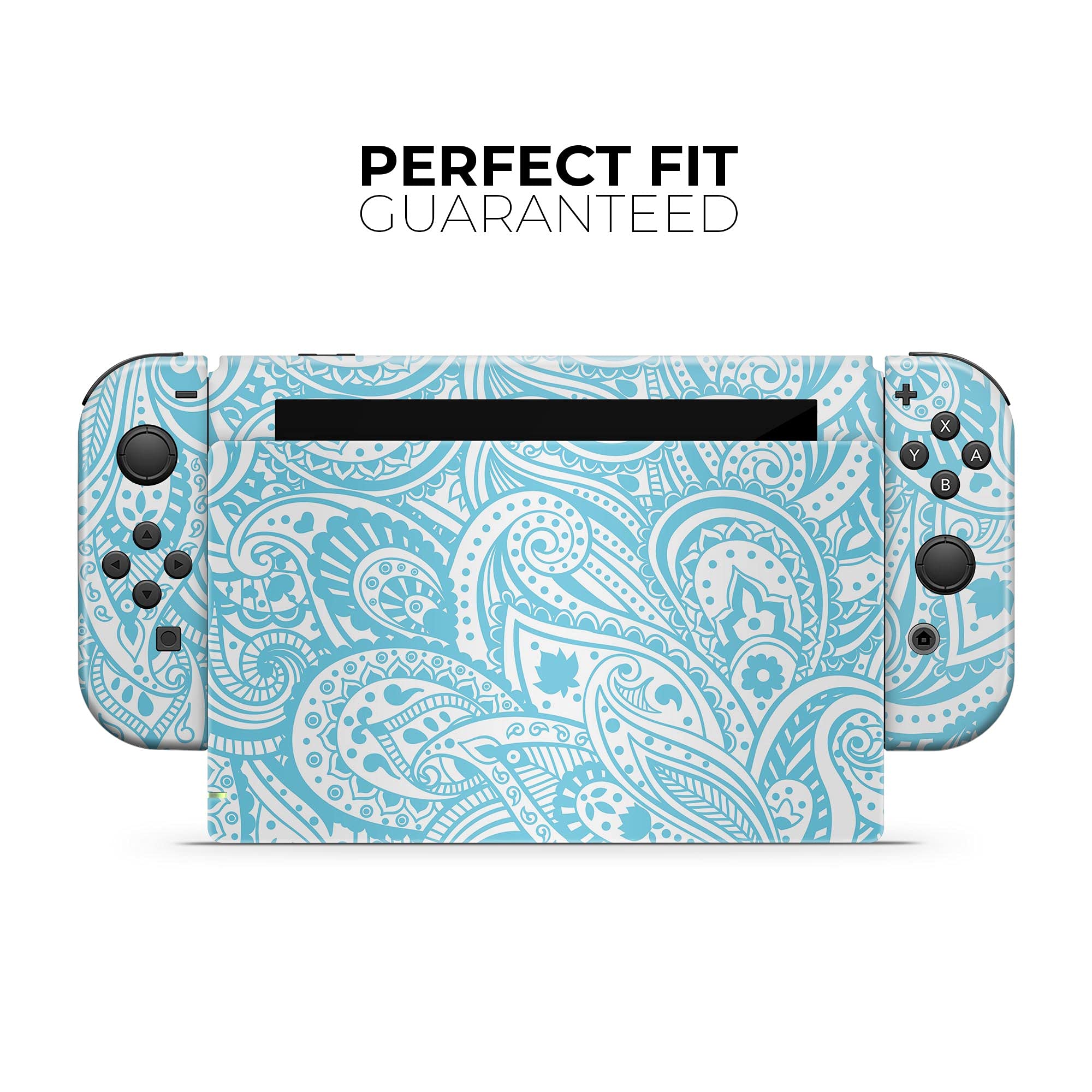 Nintendo Switch Joy-Con Skin Decal - Light Blue Paisley Floral Protective Vinyl Wrap Cover - Scratch-Resistant & Removable - Perfect for Gaming & Customization