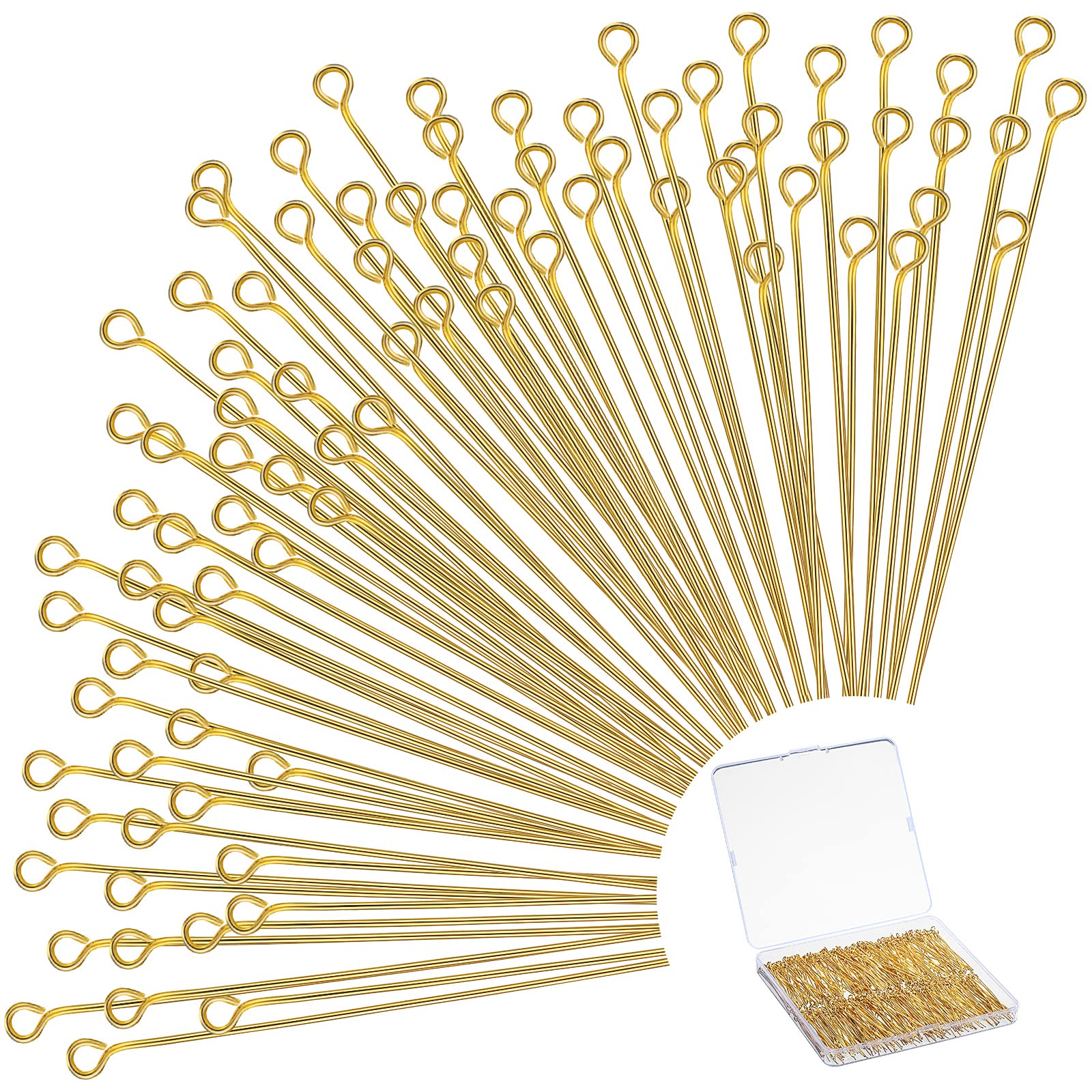 Sureio 500 Pieces 2 Inch (50mm) Gold Eye Pins for Jewelry Making - DIY Earring Headpins, Craft Supplies for Bracelets, Necklaces & Pendants - Perfect for Beading, Wire Wrapping & Handmade Jewelry Designs