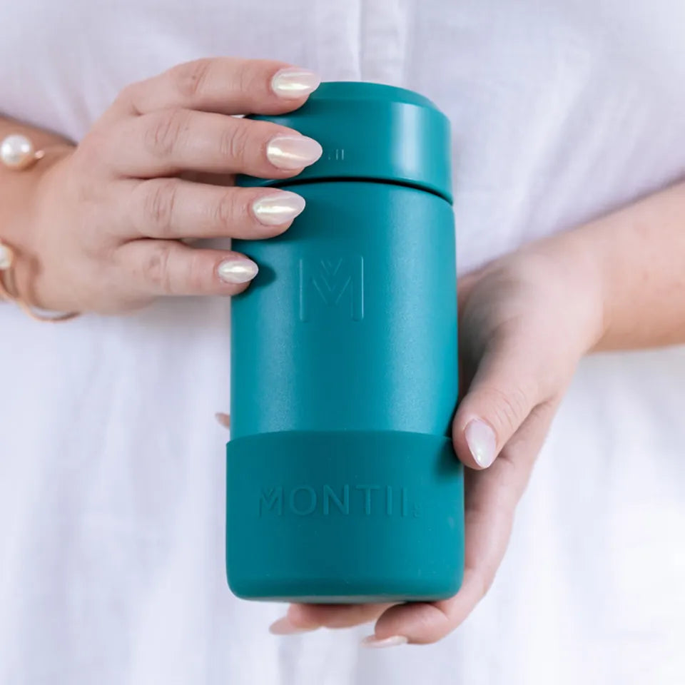 Montii.Co Fusion Universal Insulated Base 350ml - Pine Wood - Premium Thermal Coffee Mug for Home, Office & Travel - Keeps Drinks Hot/Cold for Hours