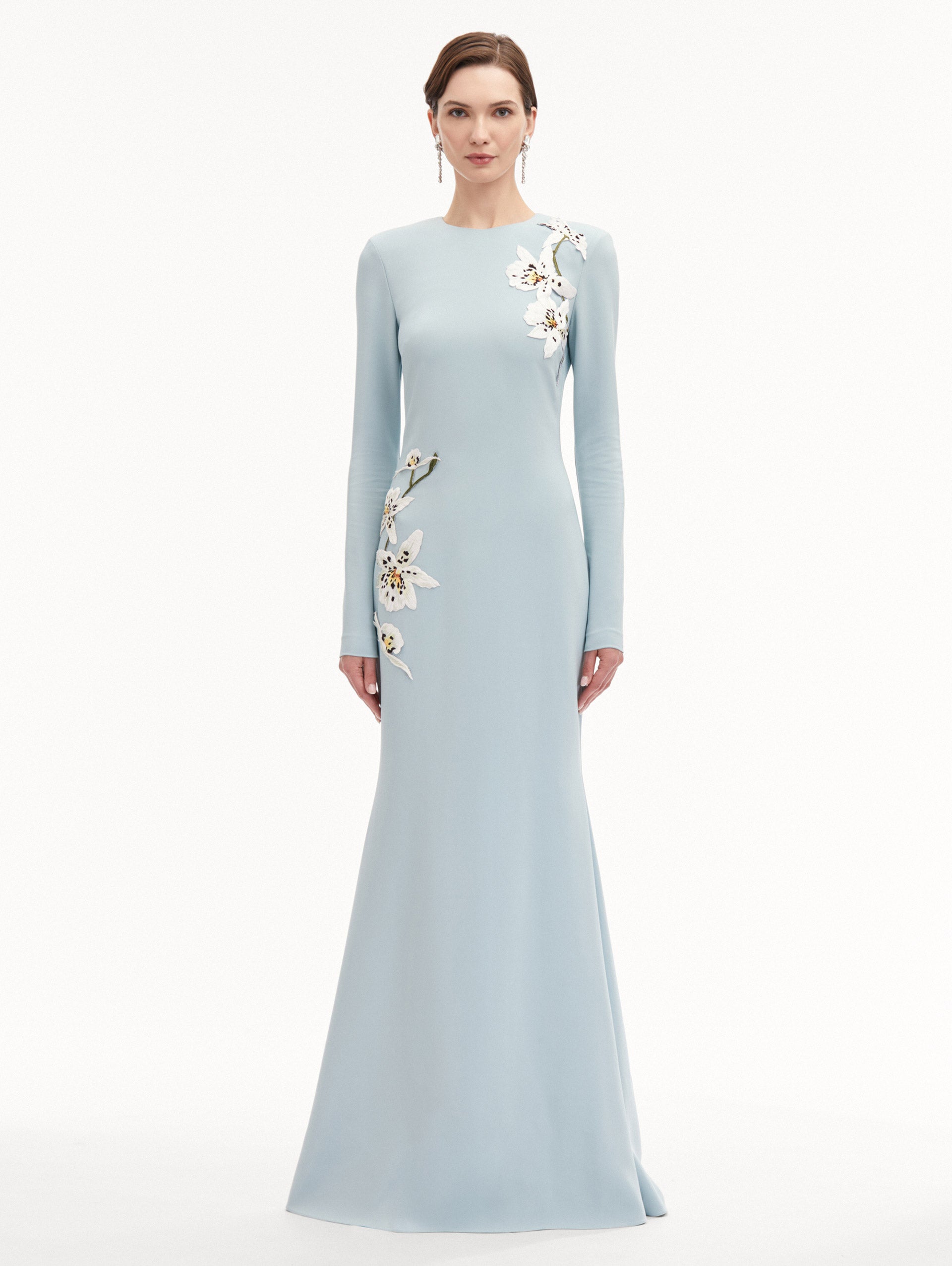 Elegant Orchid Embroidered Cady Gown for Women - Perfect for Weddings, Galas & Formal Evening Events