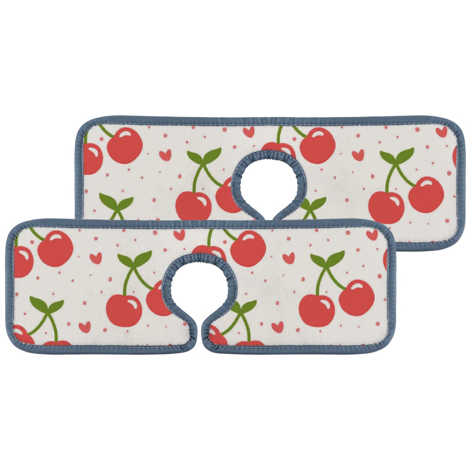 4 Pack Cherry Heart Faucet Drying Mats - Absorbent Splash Guard for Kitchen, Bathroom & RV Sink