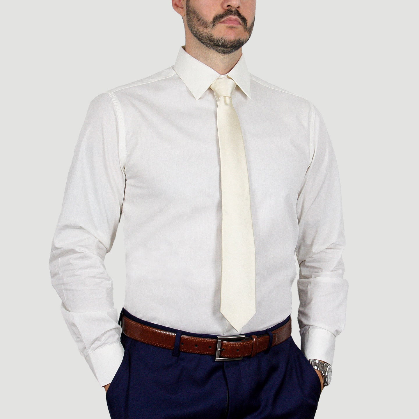 ARTURO Modern Fit Long Sleeve Ivory Dress Shirt for Men - Premium Business Casual & Formal Wear - Office, Wedding & Special Occasions