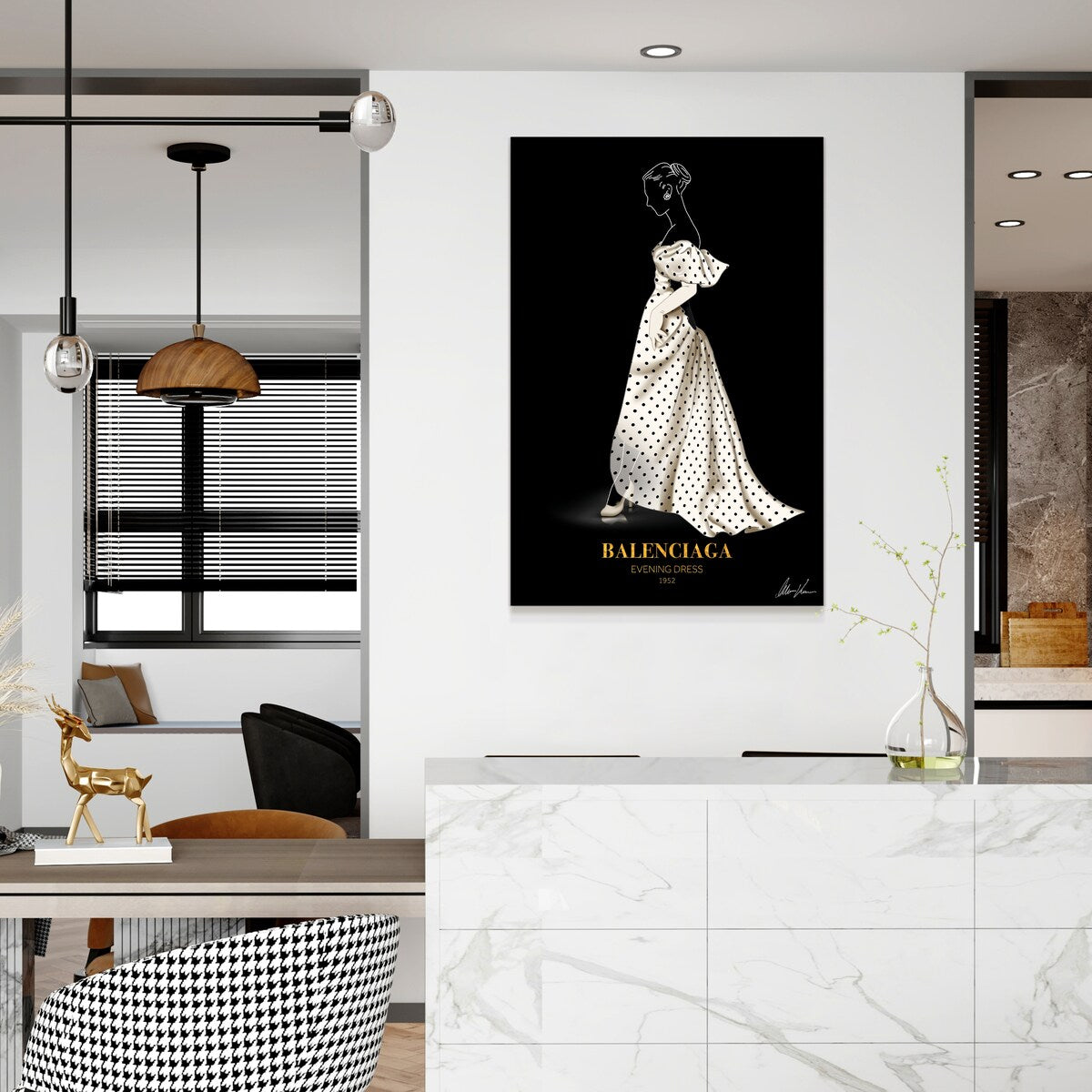 B Fashion White Frameless Floating Reverse Printed Tempered Glass Wall Art - Modern Home & Office Decor for Living Room, Bedroom, Kitchen
