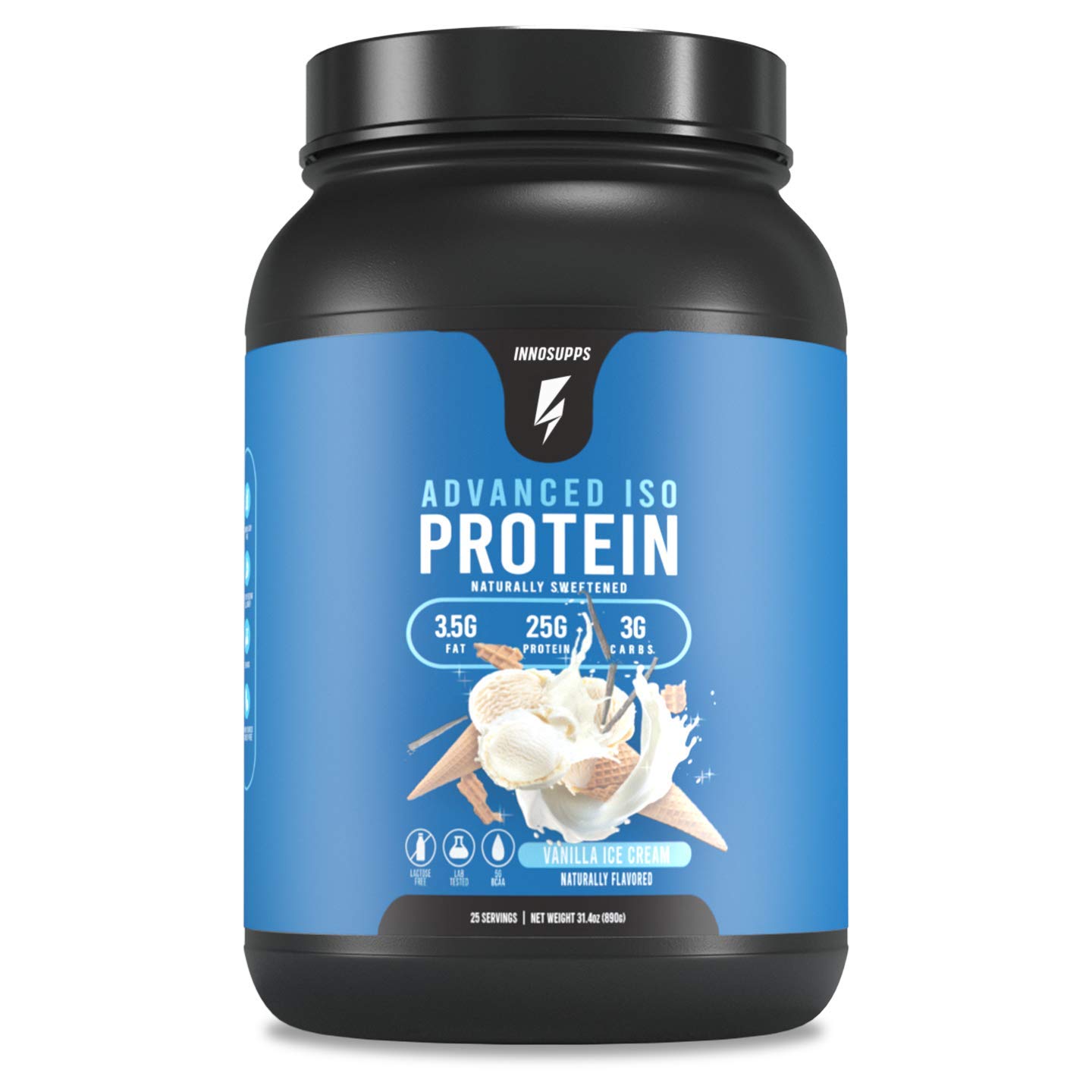 InnoSupps Advanced Iso Protein Powder - 100% Whey Isolate, Low Fat & Low Carb (25g Protein per Serving) | Hormone-Free, Gluten-Free, Soy-Free, No Artificial Sweeteners | Vanilla Ice Cream Flavor | Perfect for Post-Workout Recovery & Muscle Building