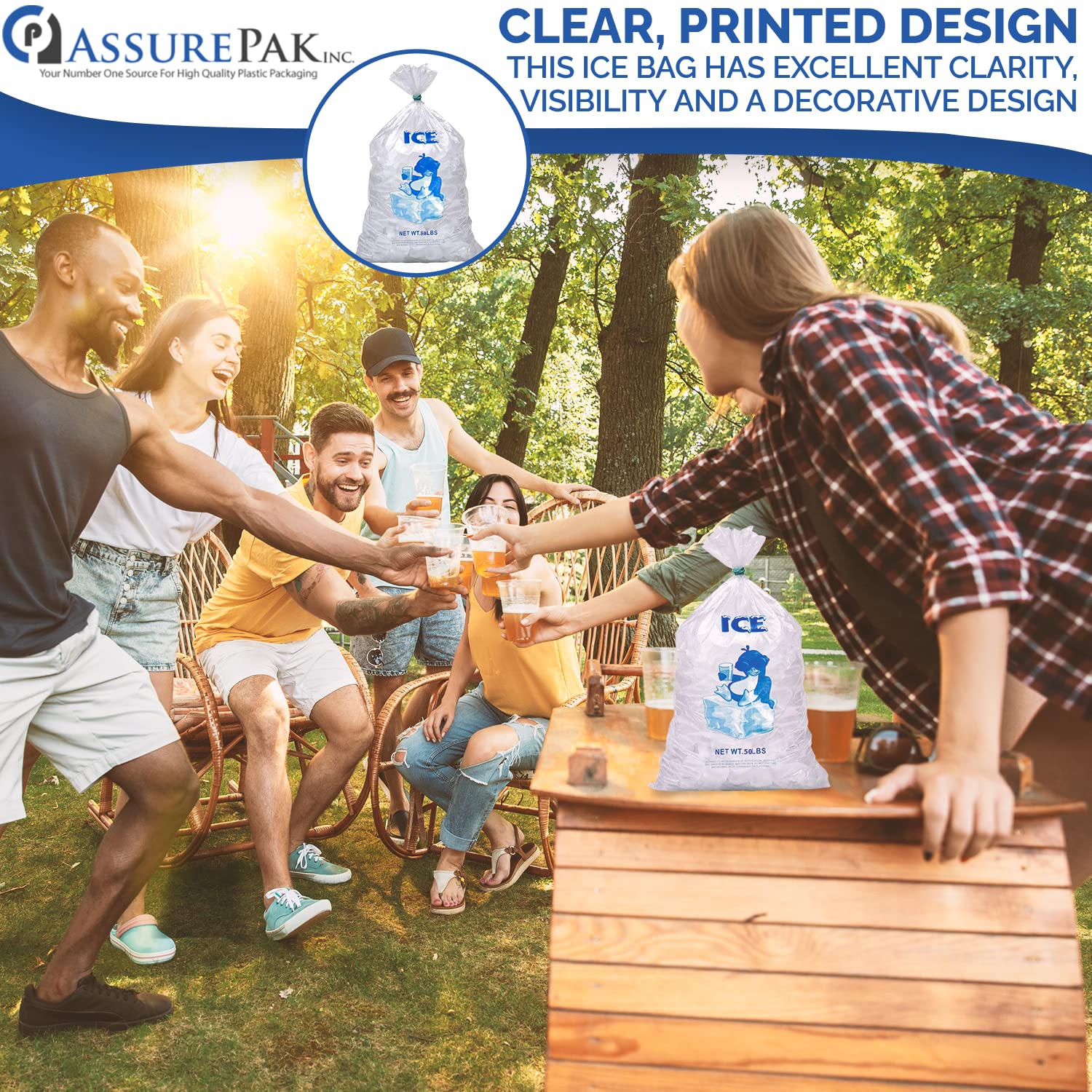 50LB Clear Plastic Ice Bags - 250 Bags per Case (18