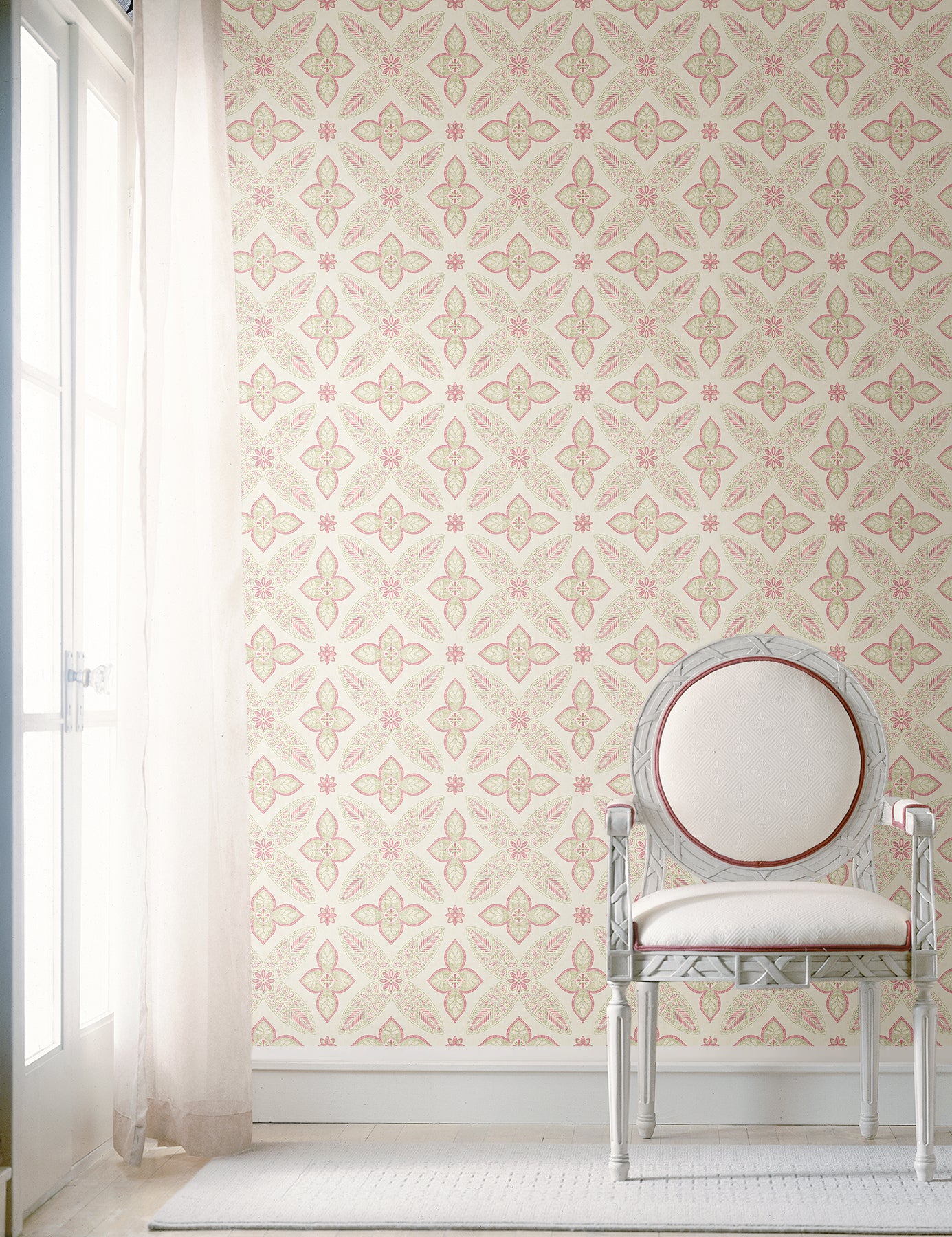 Kismet Pink Off Beat Ethnic Pink Geometric Floral Wallpaper - Peel and Stick Removable Wallpaper for Bedroom, Living Room, Nursery | A Street Prints