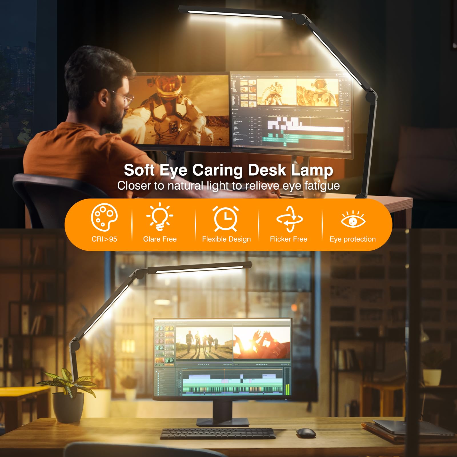 Adjustable LED Desk Lamp with Clamp - Dimmable Eye-Caring Swing Arm Task Light for Home Office, Study & Work | Modern Tall Table Lamp for Nail Techs, Architects & Students | Perfect for Reading, Crafting & Computer Work