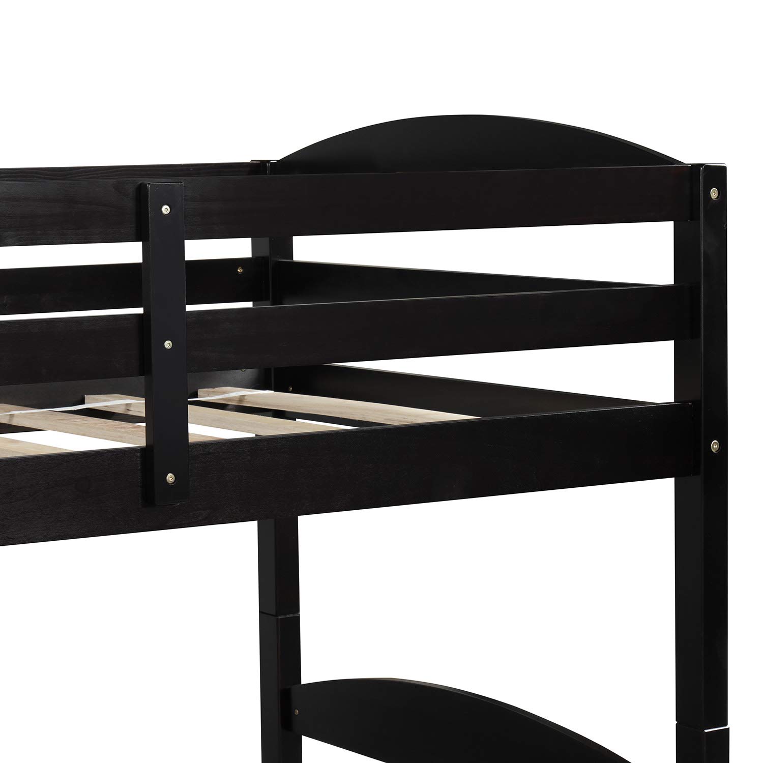 Kids Twin Over Twin L-Shaped Wooden Bunk Bed with Trundle - 5-in-1 Corner Bunk Bed Frame with Full-Length Guardrails & Flat Ladder (Espresso) - Perfect for Small Bedrooms, Guest Rooms & Vacation Homes
